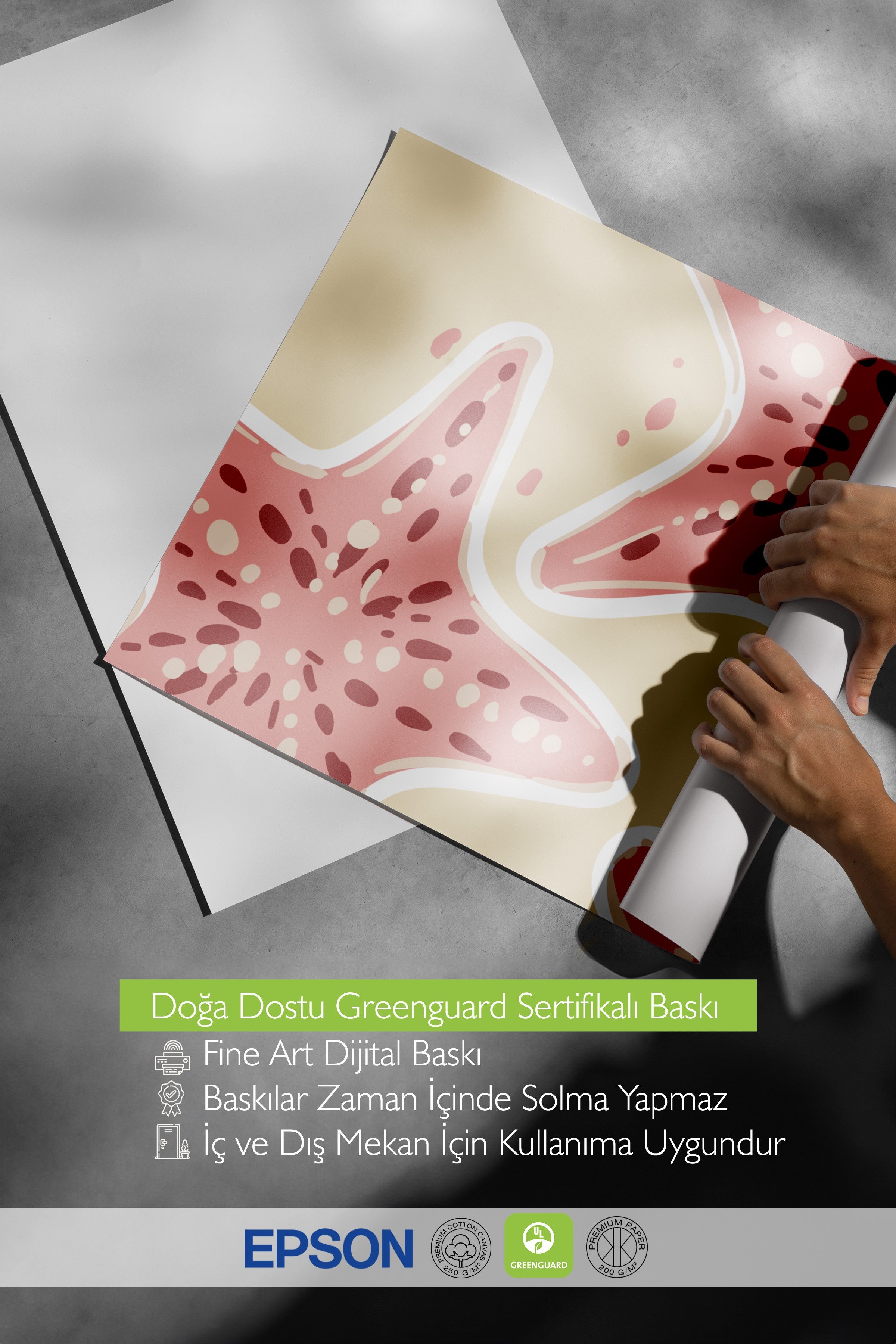 Çerçevesiz Duvar Posteri, Deniz yıldızı, Düz İllüstrasyon, Minimalist, Bej, Pembe Renk Poster, 2025 Yaz Seçkisi, NO:109826