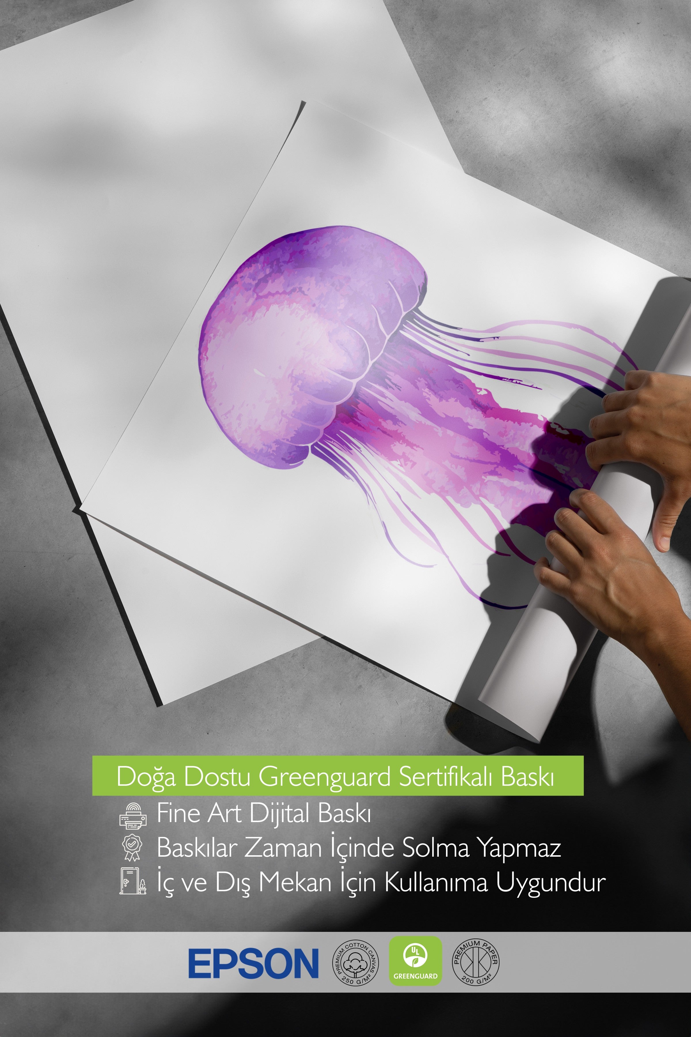 Çerçevesiz Duvar Posteri, Denizanası, sulu boya, illüstrasyon, Mor, Pastel Tonlar Renk Poster, 2025 Yaz Seçkisi, NO:109873