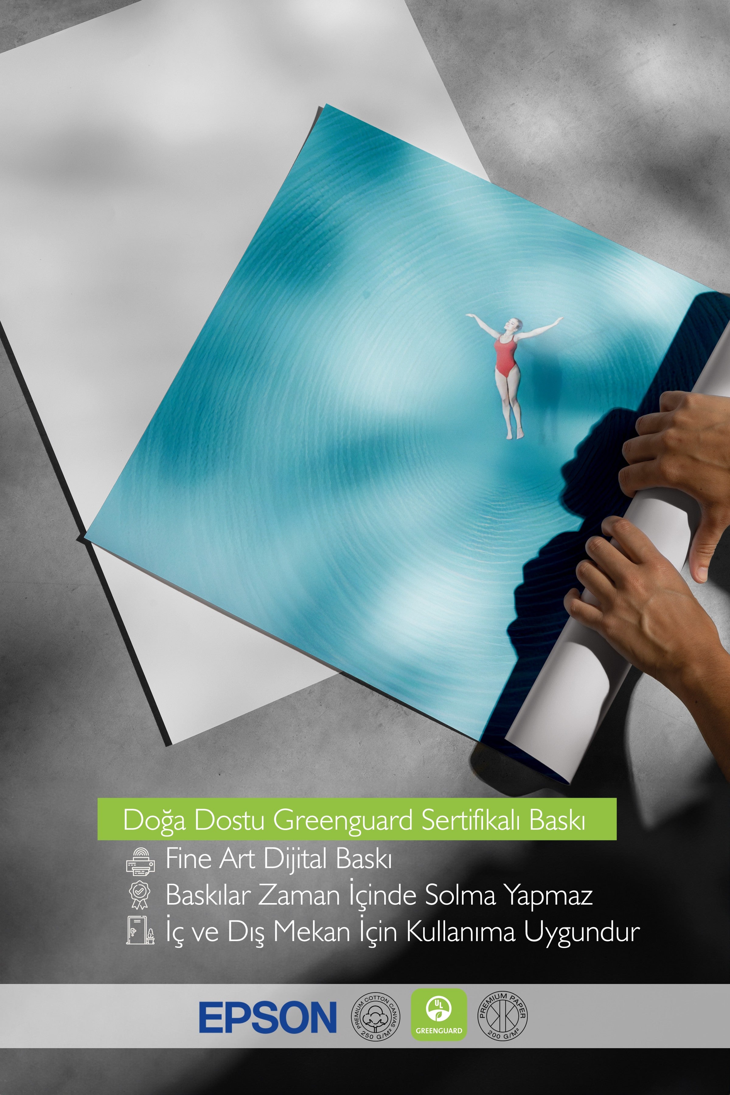Çerçevesiz Duvar Posteri, Denizde Kadın, Fotoğraf, Mavi Renk Poster, 2025 Yaz Seçkisi, NO:109731