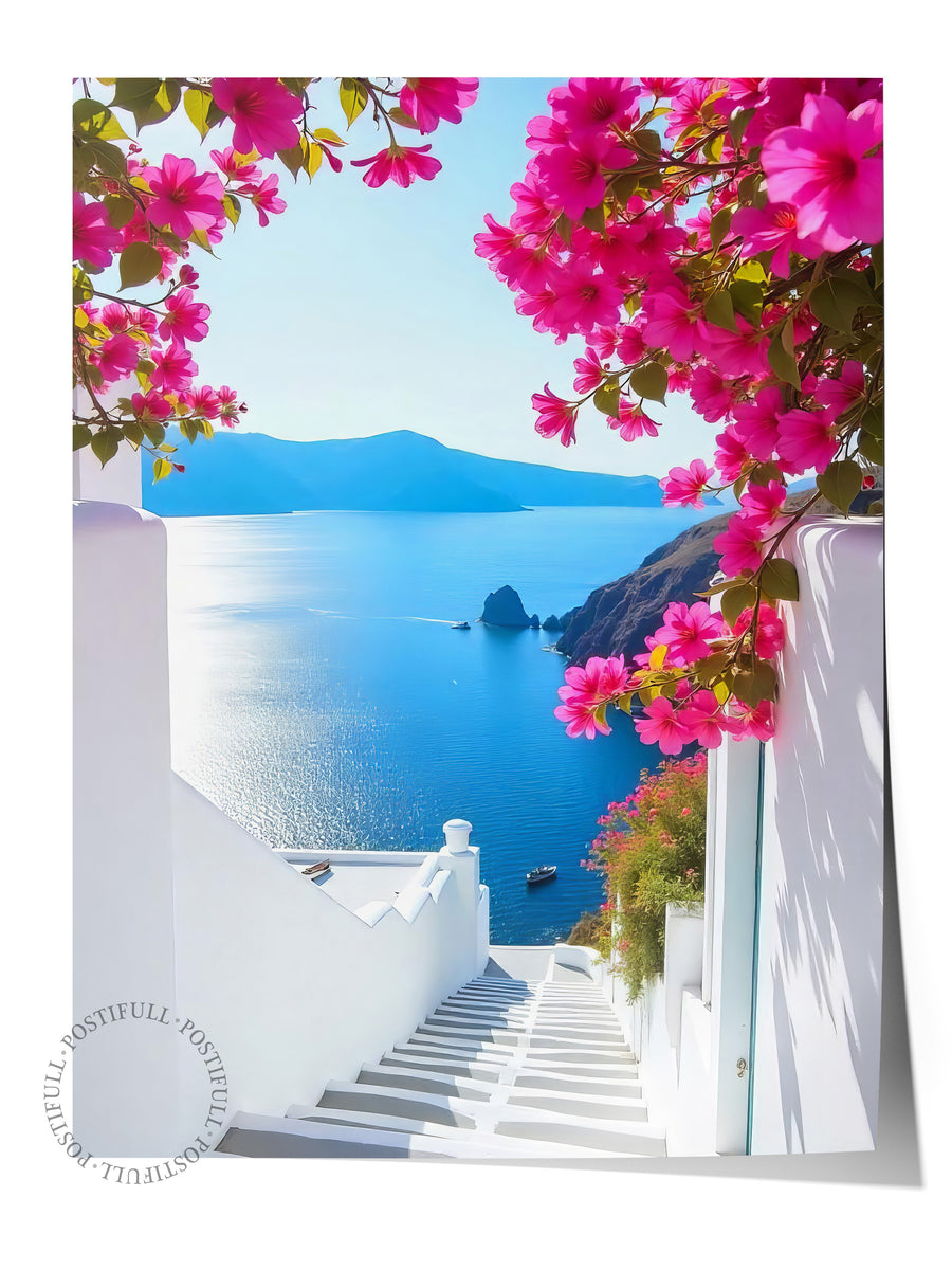 Deniz Manzarası ve Çiçekler Poster Fotoğraf Yaz Seçkisi Çerçevesiz Poster