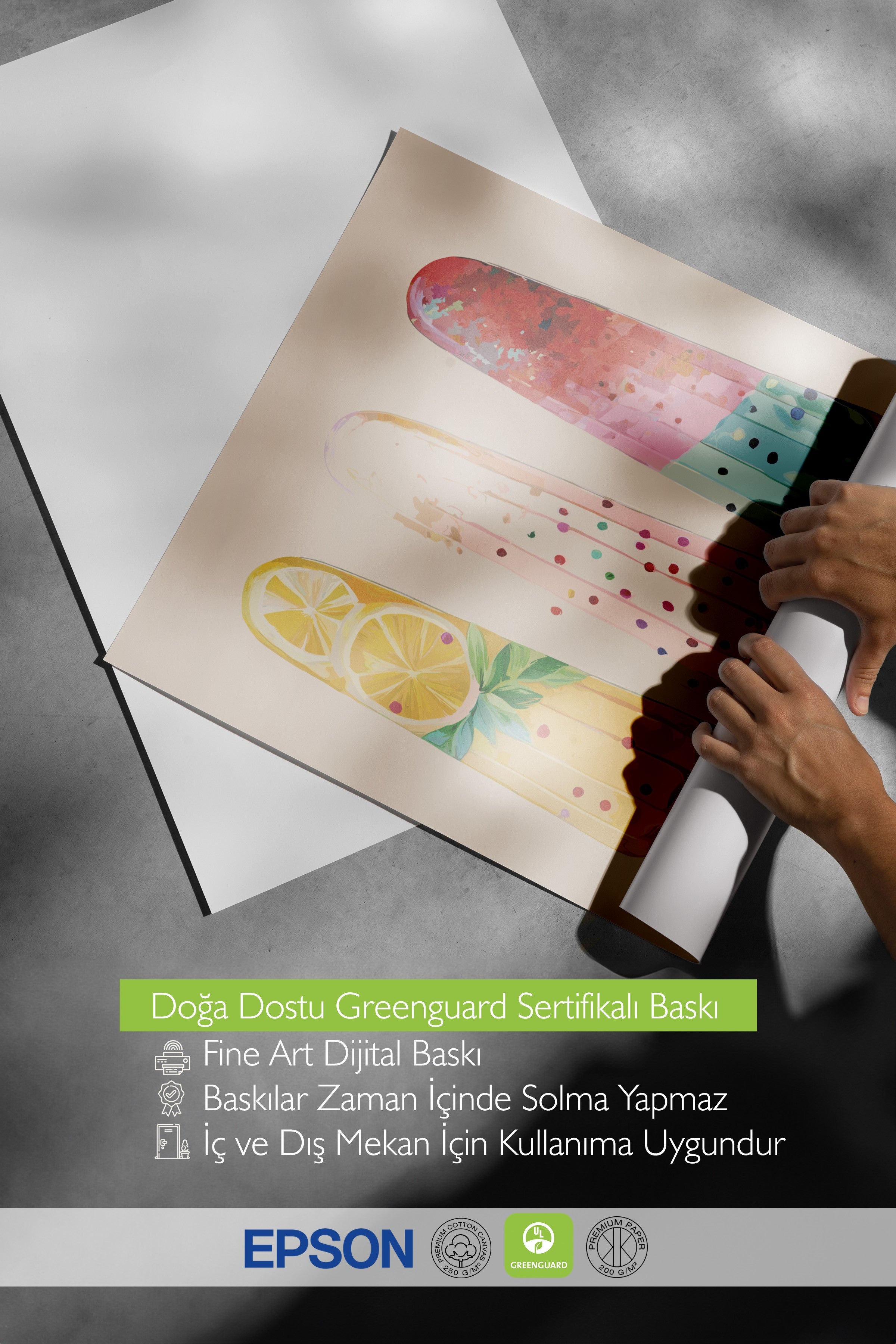 Çerçevesiz Duvar Posteri, Dondurma, Limon, illüstrasyon, Whimsical, Pastel Tonlar, Çok Renkli Renk Poster, 2025 Yaz Seçkisi, NO:109860