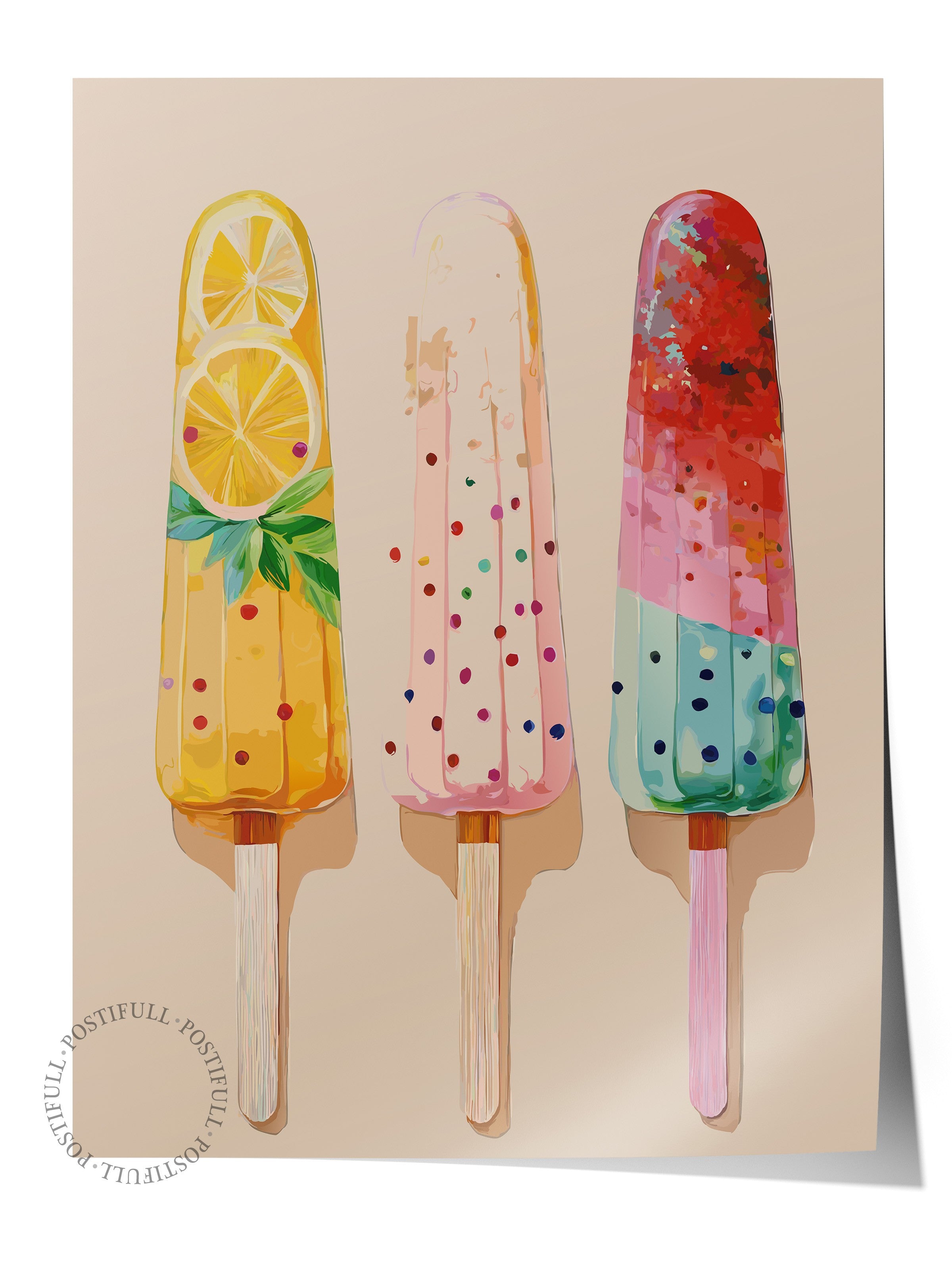 Çerçevesiz Duvar Posteri, Dondurma, Limon, illüstrasyon, Whimsical, Pastel Tonlar, Çok Renkli Renk Poster, 2025 Yaz Seçkisi, NO:109860