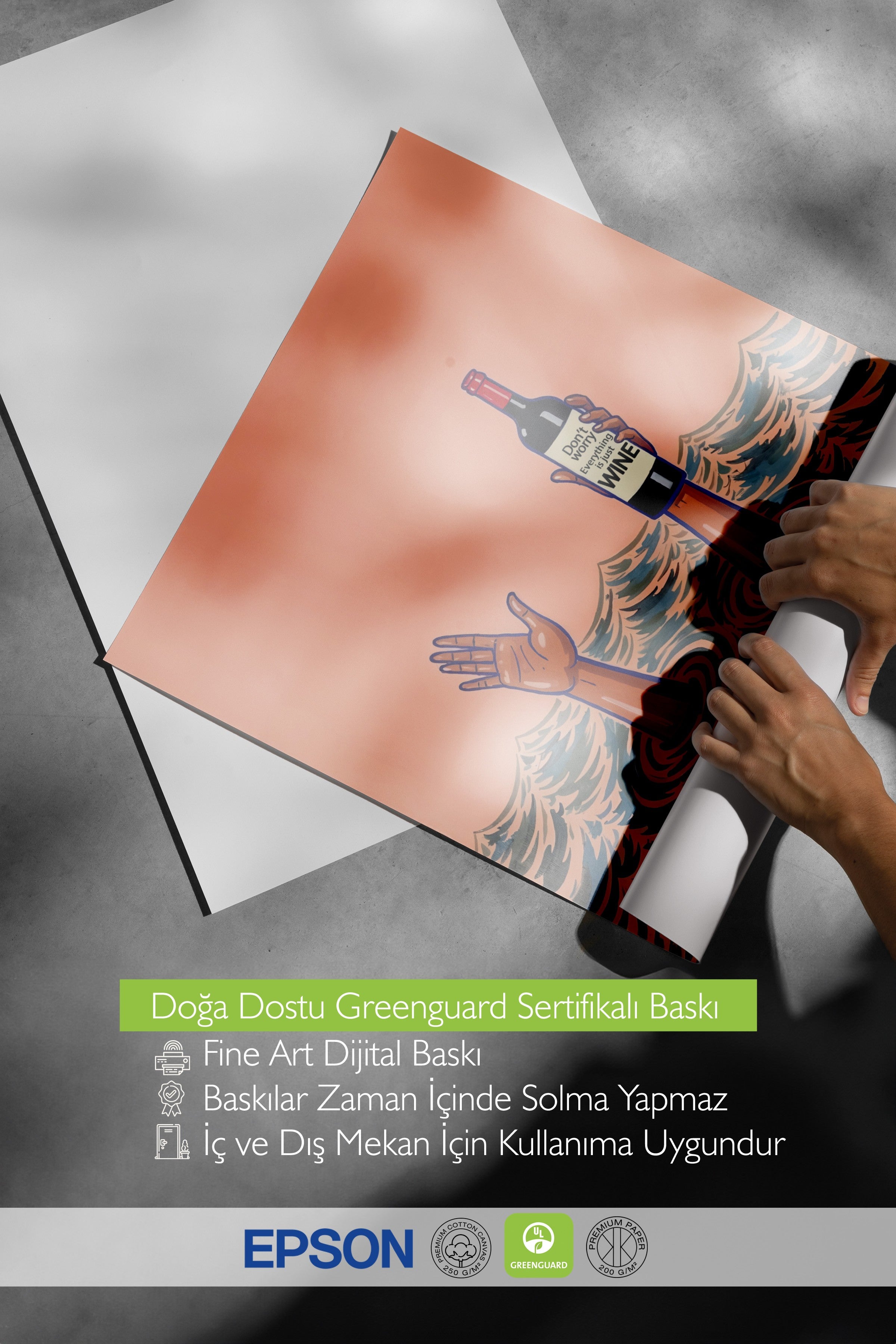 Çerçevesiz Duvar Posteri, Endişelenme, Sadece Şarap, İllüstrasyon, Kırmızı Renk Poster, 2025 Yaz Seçkisi, NO:109715