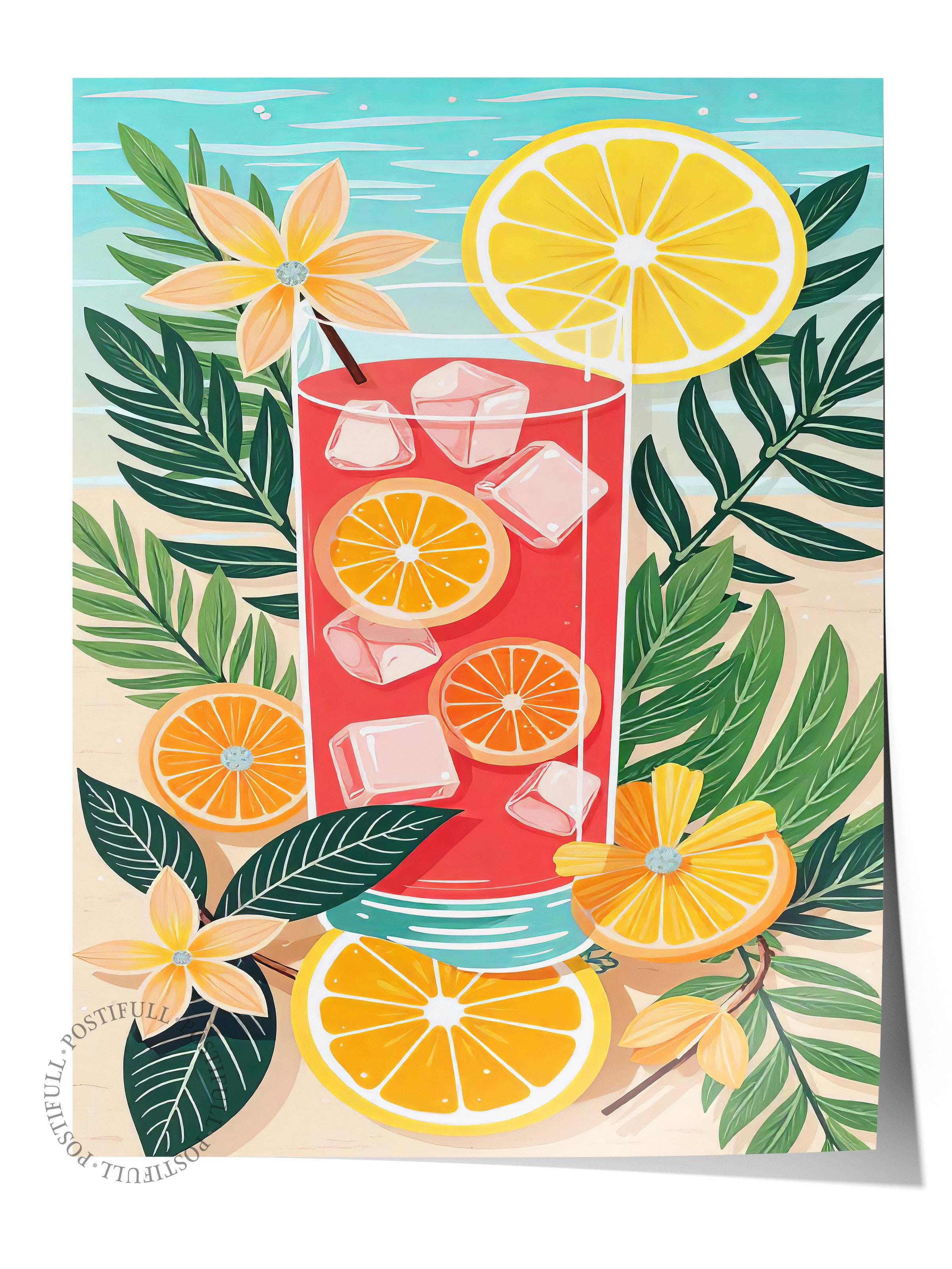 Çerçevesiz Duvar Posteri, Ferah Limonata, İllüstrasyon, Maximalist, Kırmızı Renk Poster, 2025 Yaz Seçkisi, NO:109784