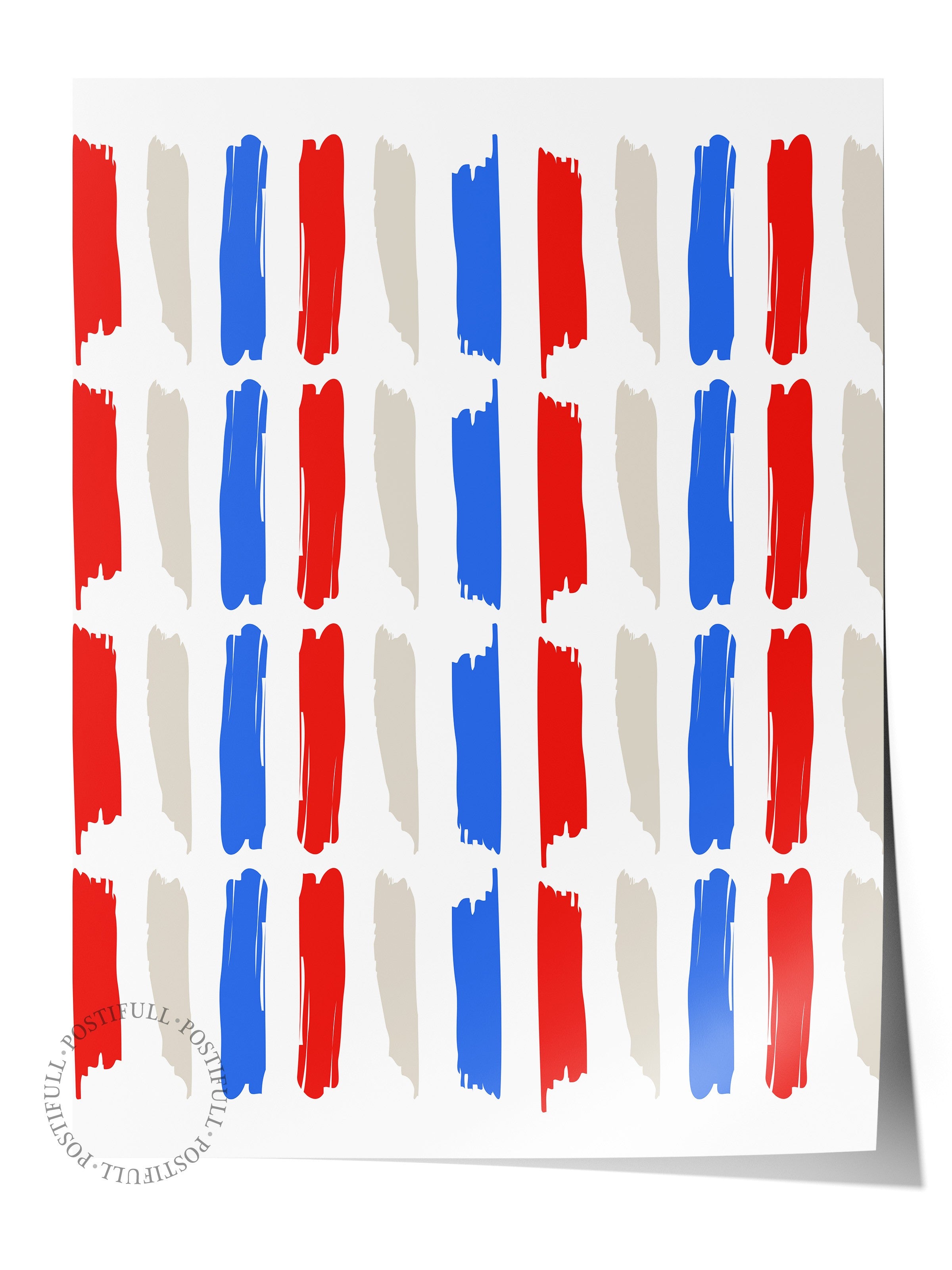 Çerçevesiz Duvar Posteri, Fırça darbeleri, Minimalist, Düz İllüstrasyon, Kırmızı, Mavi Renk Poster, 2025 Yaz Seçkisi, NO:109820