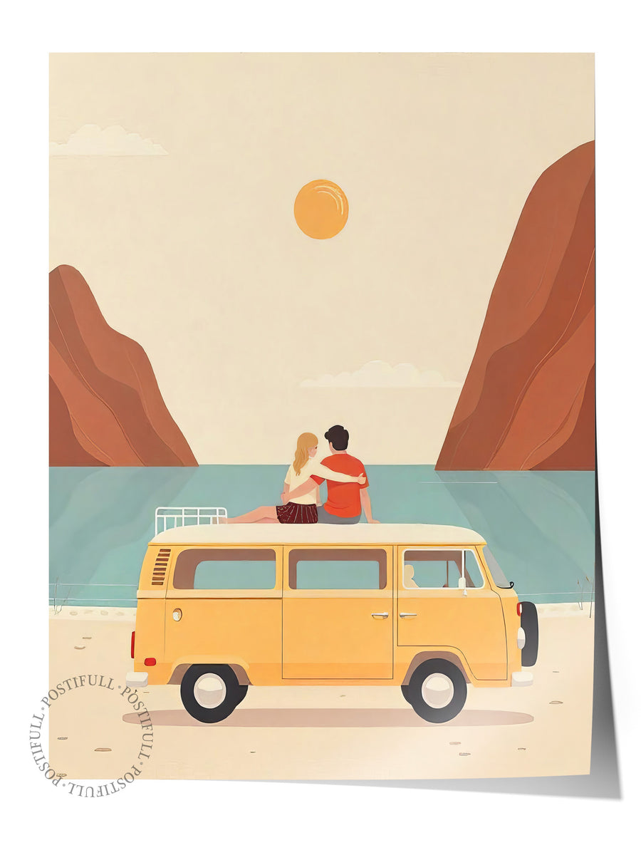 Göl Kenarında Manzaralı Karavan Poster Yaz Seçkisi Çerçevesiz Poster