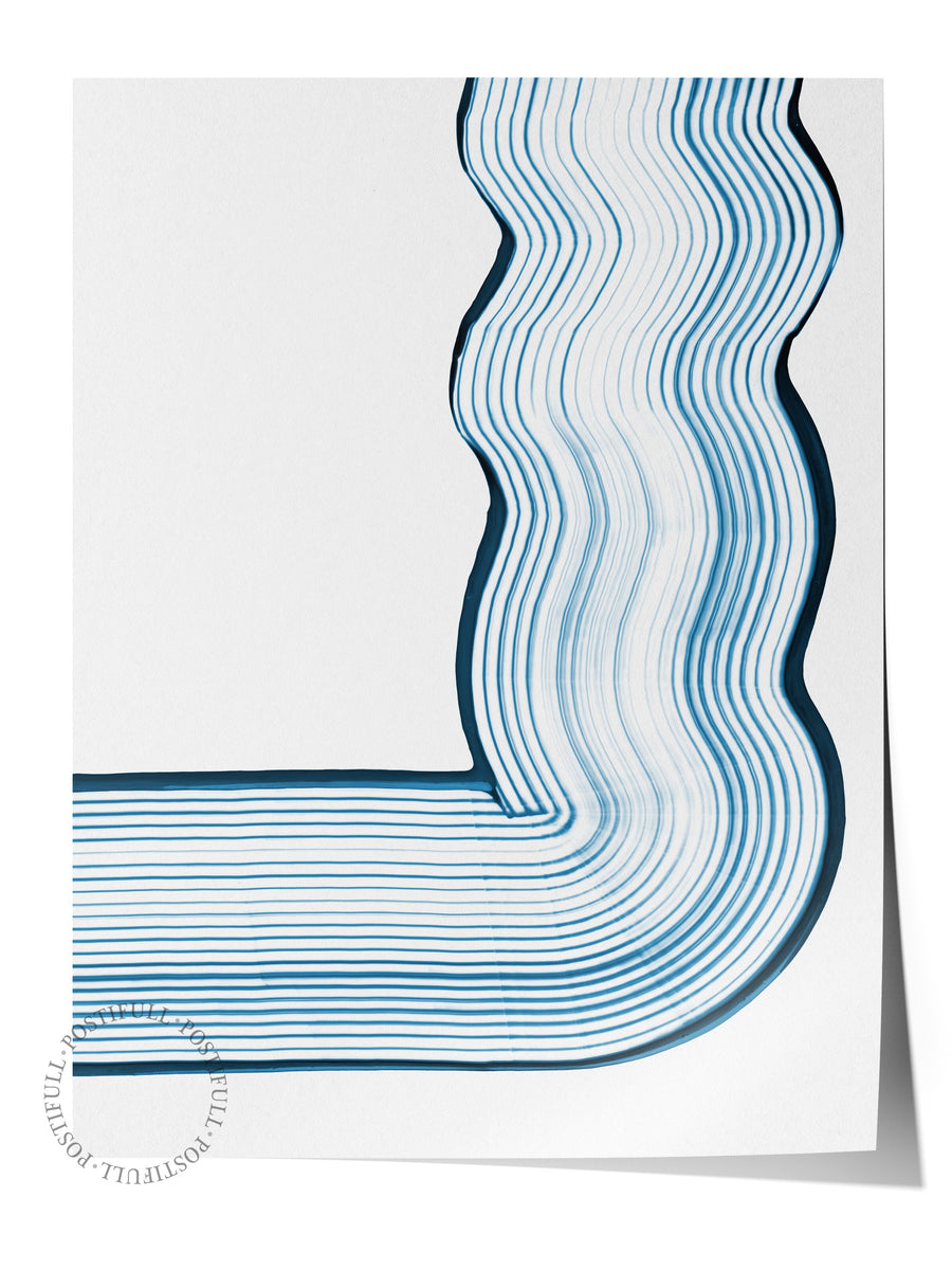 Mavi Dalgalı Çizgiler Minimalist Yaz Seçkisi Çerçevesiz Poster
