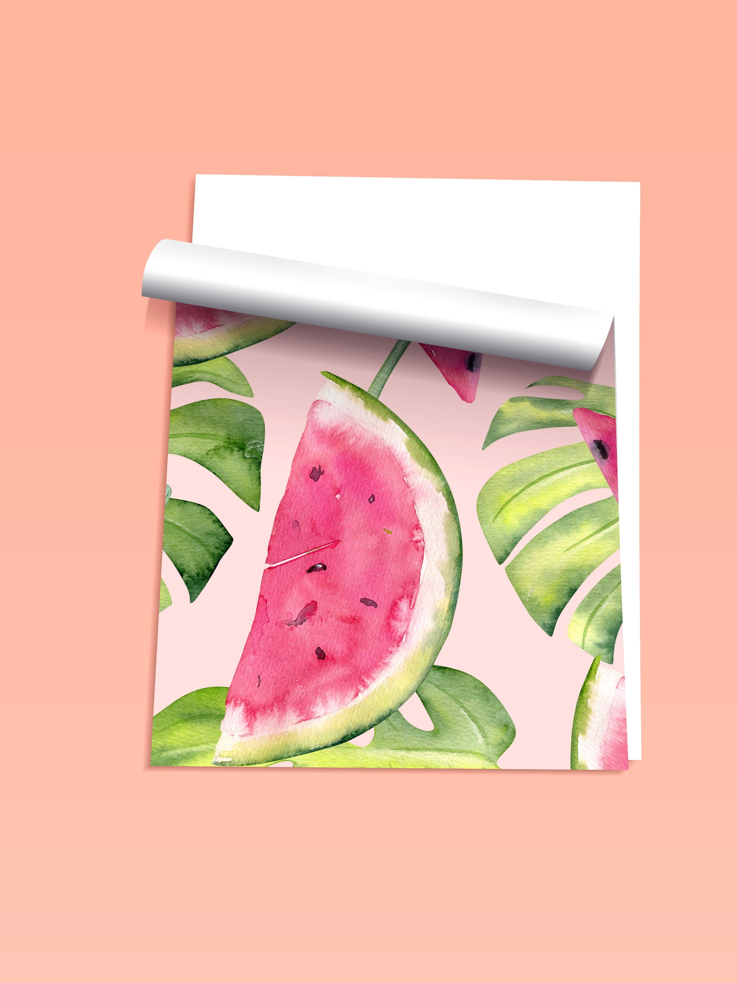 Çerçevesiz Duvar Posteri, Karpuz, Yaprak, Suluboya, Botanik, Pembe, Yeşil Renk Poster, 2025 Yaz Seçkisi, NO:109803