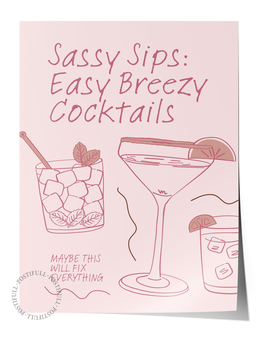 Sassy İçecekler Kokteyl İllüstrasyonu Minimalist Yaz Seçkisi Çerçevesiz Poster