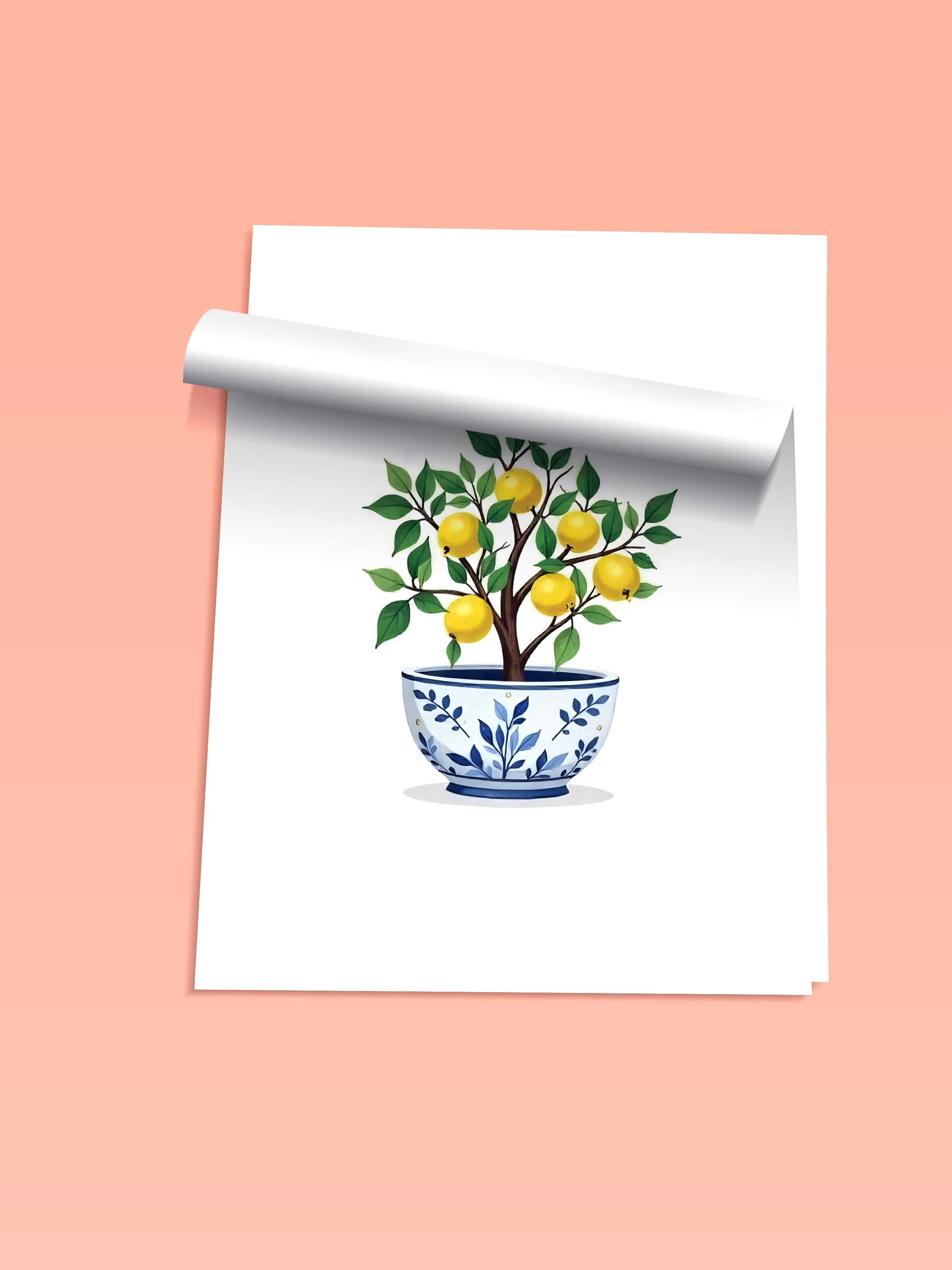 Çerçevesiz Duvar Posteri, Limon Ağacı, İllüstrasyon, Sarı Renk Poster, 2025 Yaz Seçkisi, NO:109499