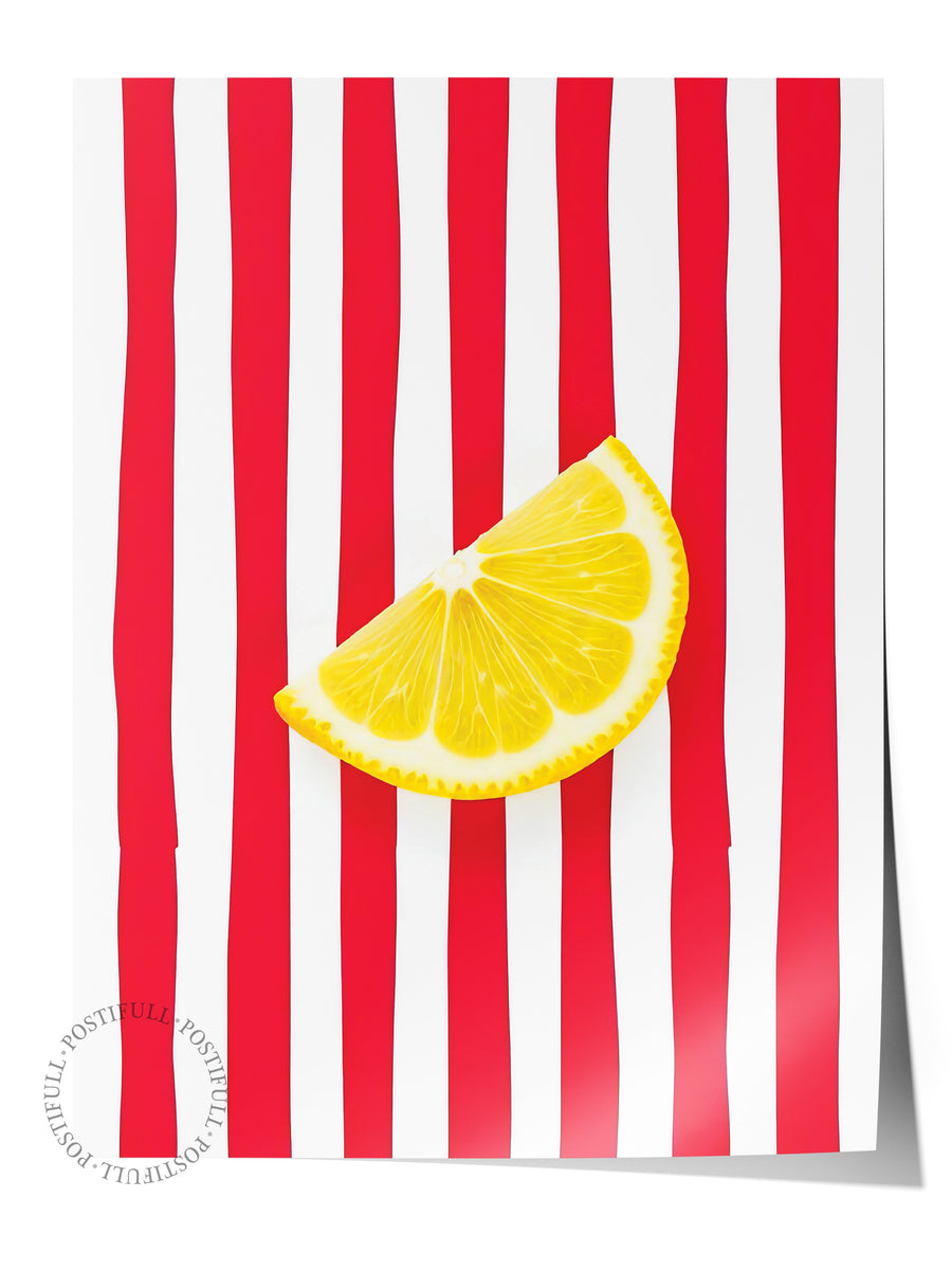Limon ve Kırmızı Çizgiler Poster Yaz Seçkisi Çerçevesiz Poster