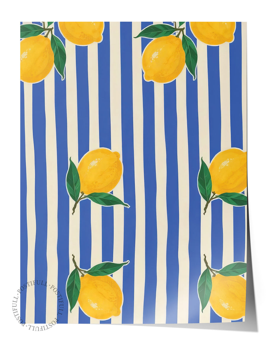 Limonlu Çizgili Desen Poster Yaz Seçkisi Çerçevesiz Poster