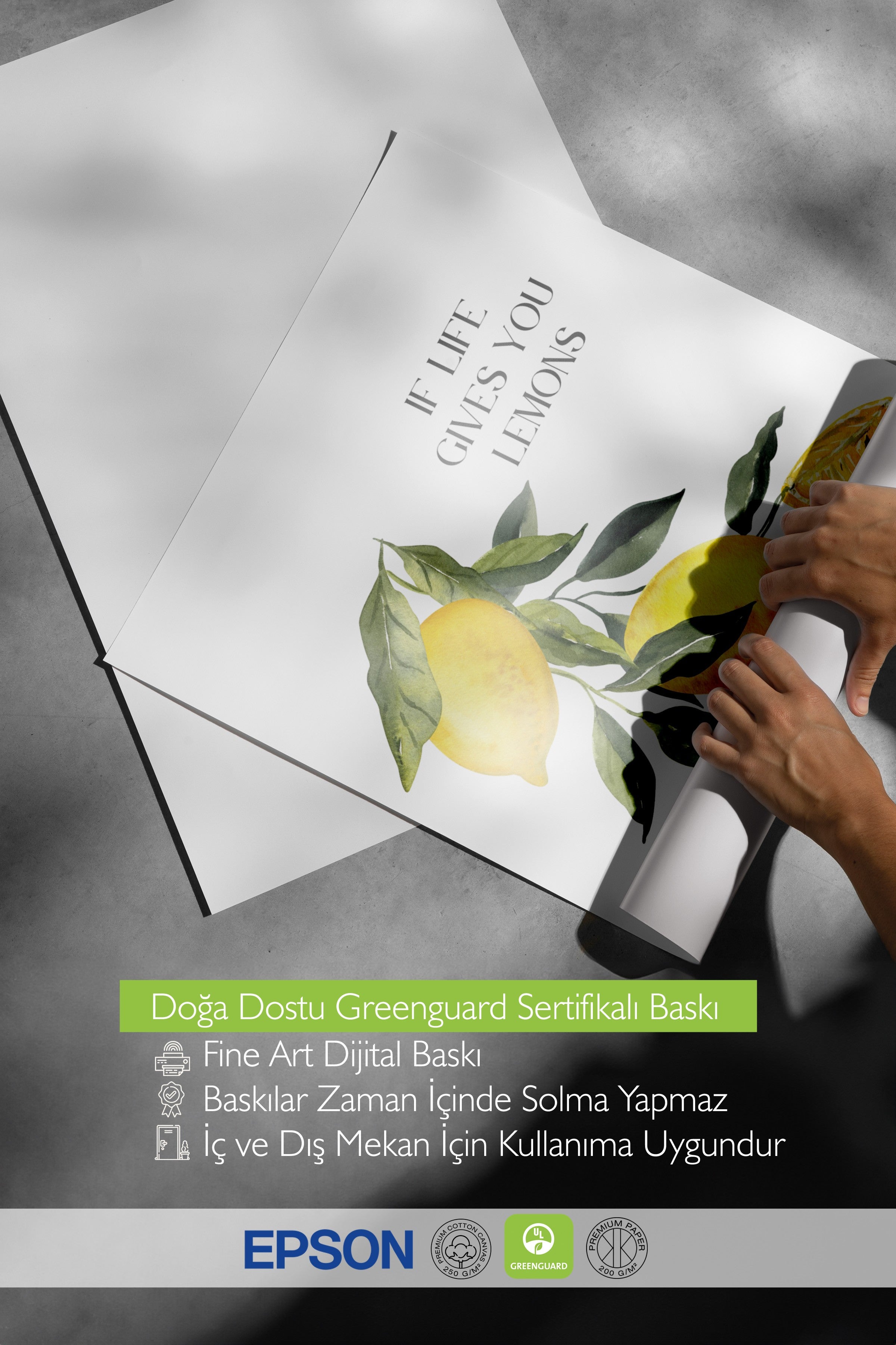 Çerçevesiz Duvar Posteri, Limonlar, Yapraklar, Metin, Suluboya, Tipografi Tabanlı, Sarı, Yeşil Renk Poster, 2025 Yaz Seçkisi, NO:109807