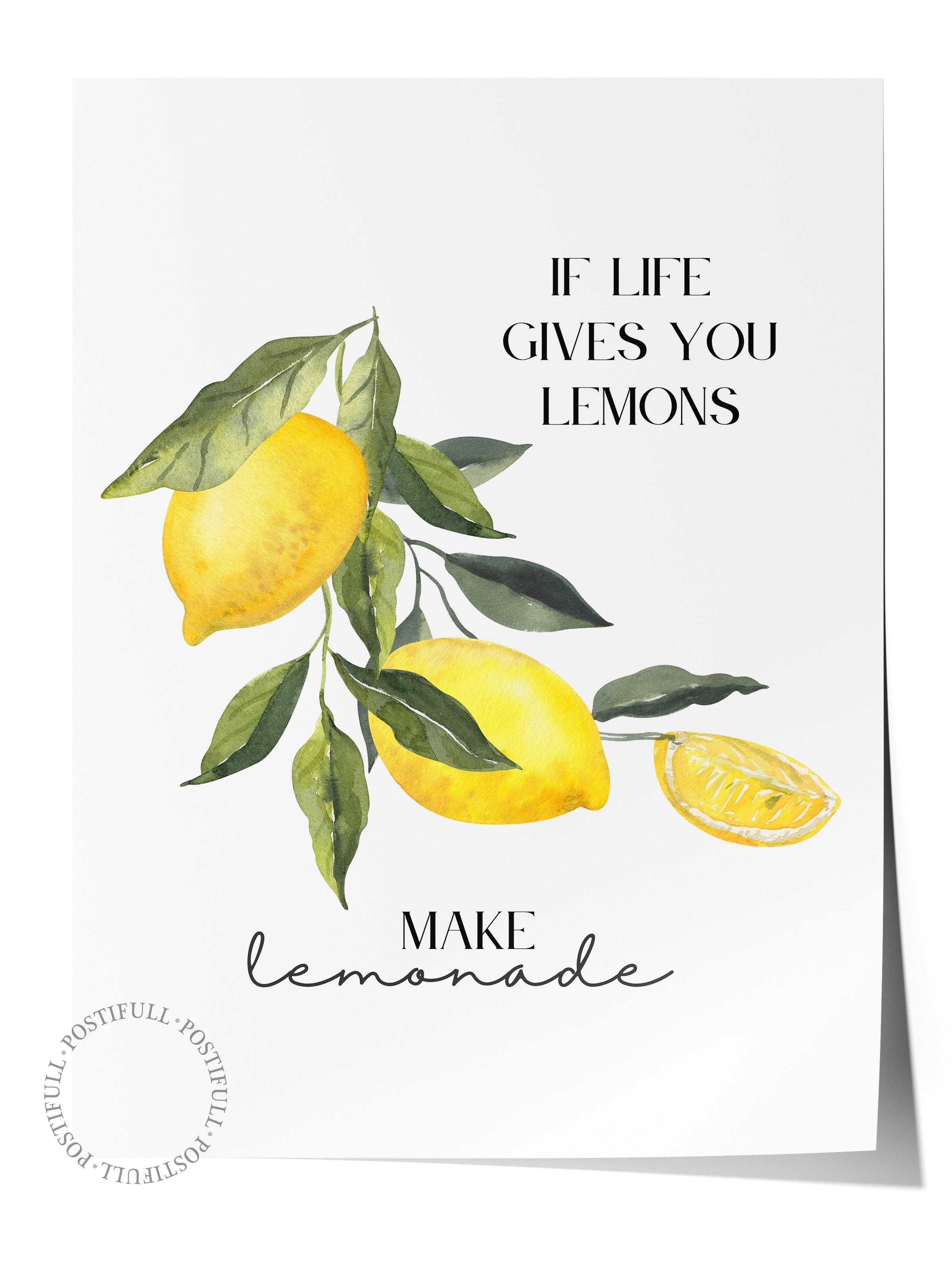 Çerçevesiz Duvar Posteri, Limonlar, Yapraklar, Metin, Suluboya, Tipografi Tabanlı, Sarı, Yeşil Renk Poster, 2025 Yaz Seçkisi, NO:109807