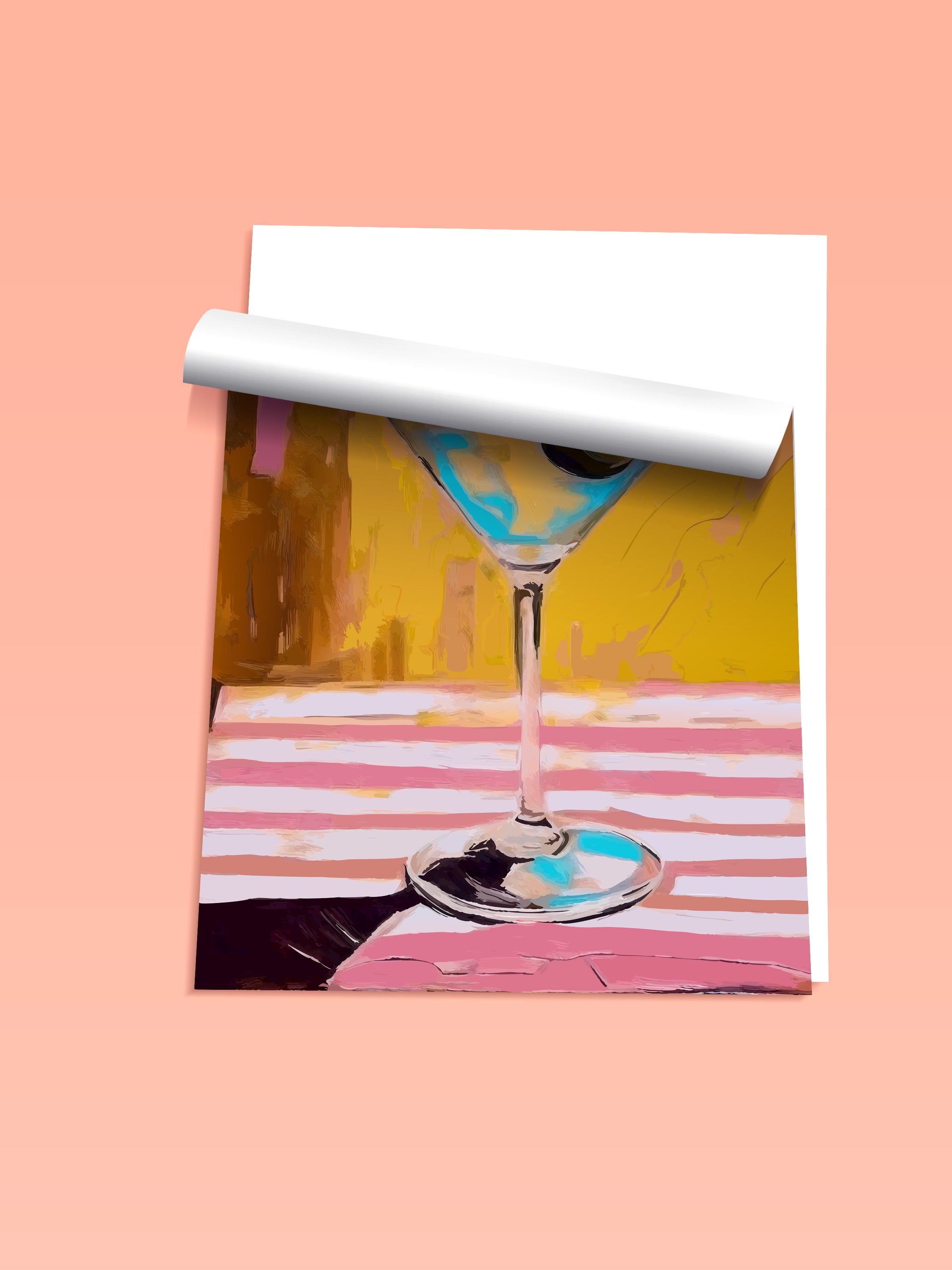 Çerçevesiz Duvar Posteri, Martini bardağı, Zeytin, Masa örtüsü, Acrylic Painting, Sarı, Pembe Renk Poster, 2025 Yaz Seçkisi, NO:109867