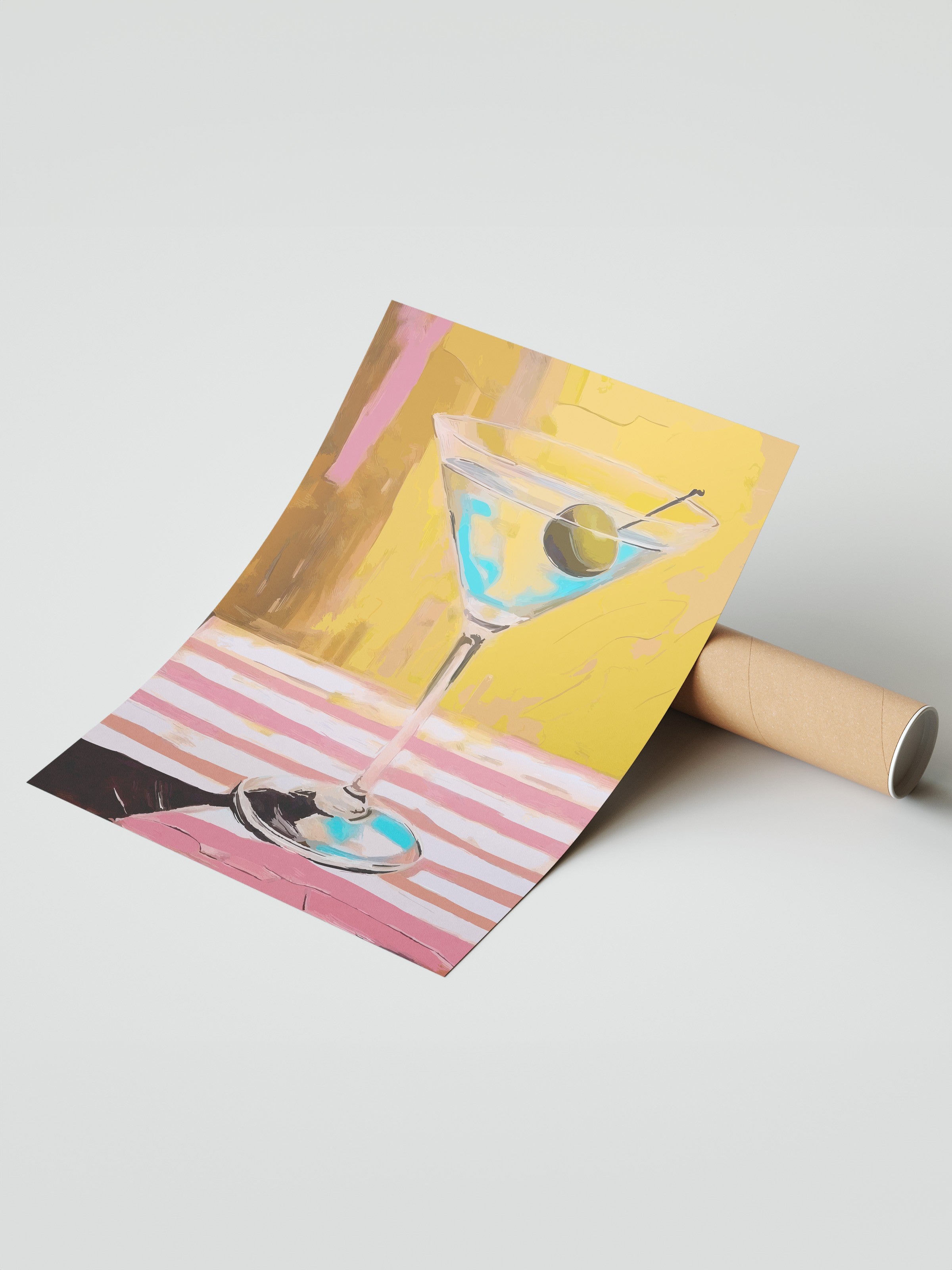 Çerçevesiz Duvar Posteri, Martini bardağı, Zeytin, Masa örtüsü, Acrylic Painting, Sarı, Pembe Renk Poster, 2025 Yaz Seçkisi, NO:109867