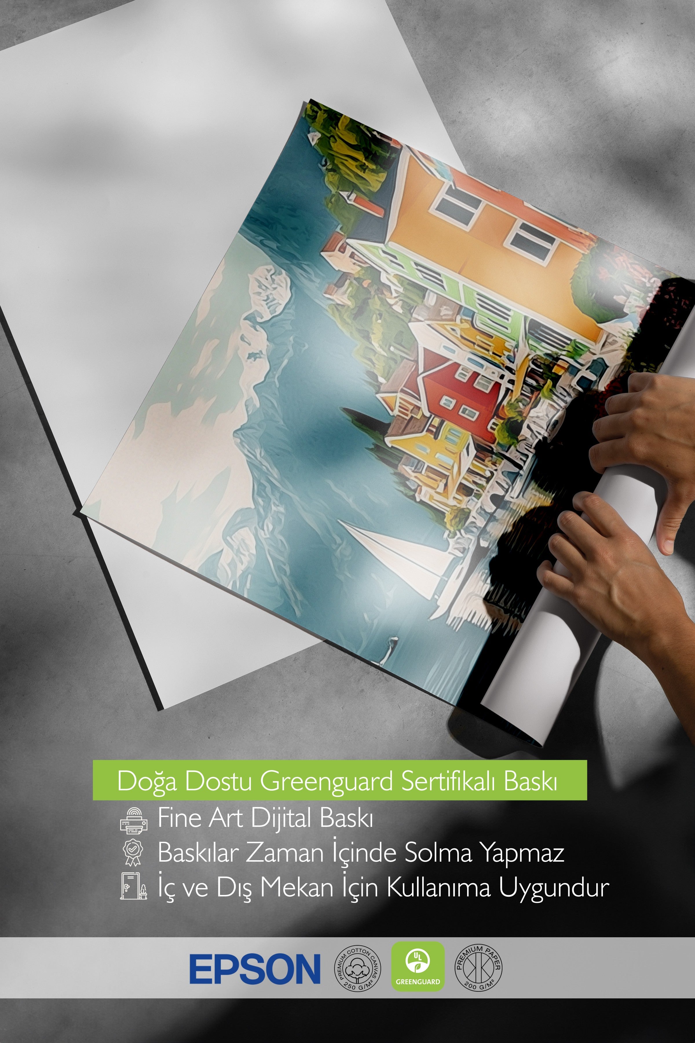 Çerçevesiz Duvar Posteri, Masa, Evler, Yelkenli, İzlenimci, Düz İllüstrasyon, Çok renkli, Mavi Renk Poster, 2025 Yaz Seçkisi, NO:109797
