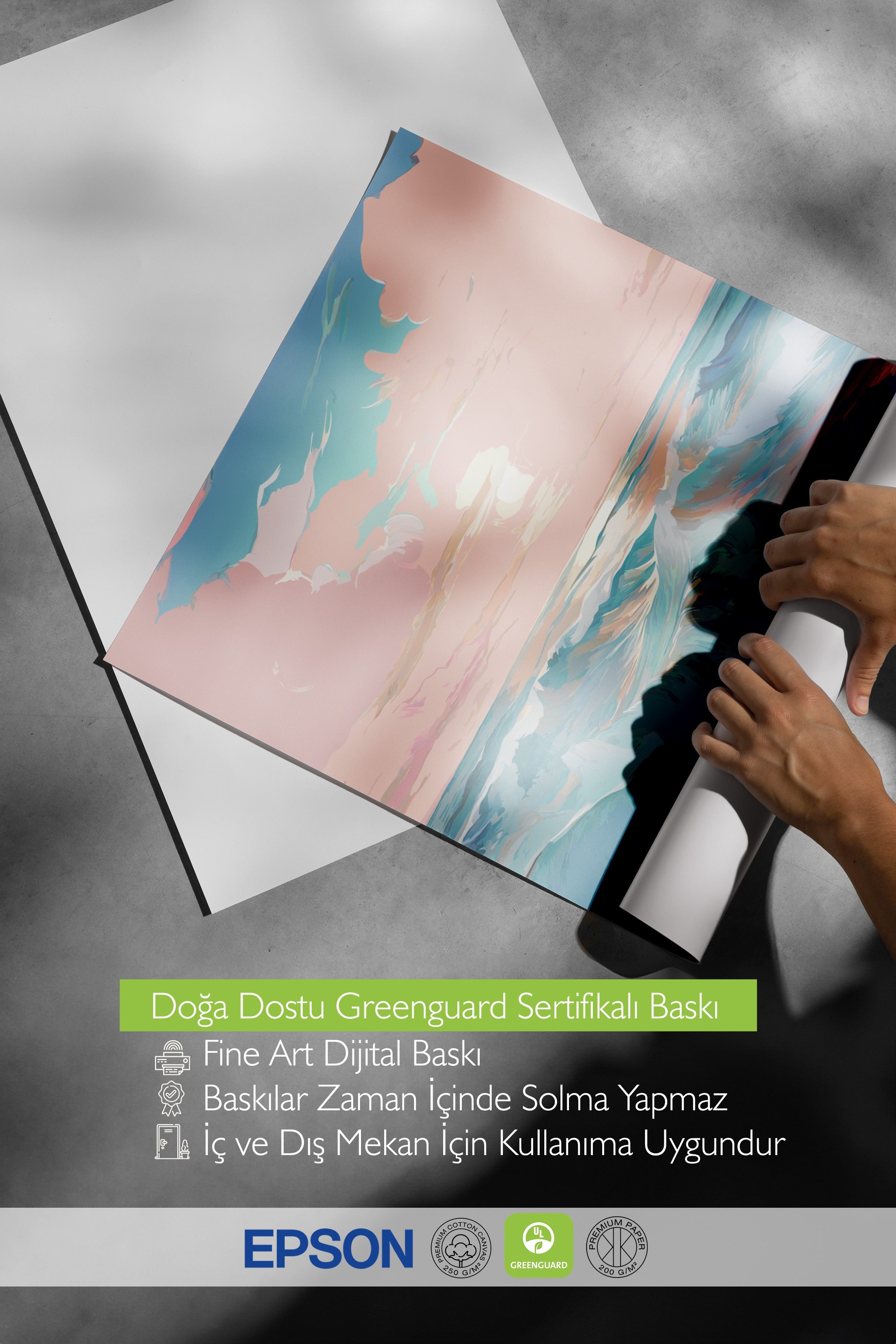 Çerçevesiz Duvar Posteri, Okyanus, Dalgalar, Bulutlar, sulu boya, Renkli Renk Poster, 2025 Yaz Seçkisi, NO:109863