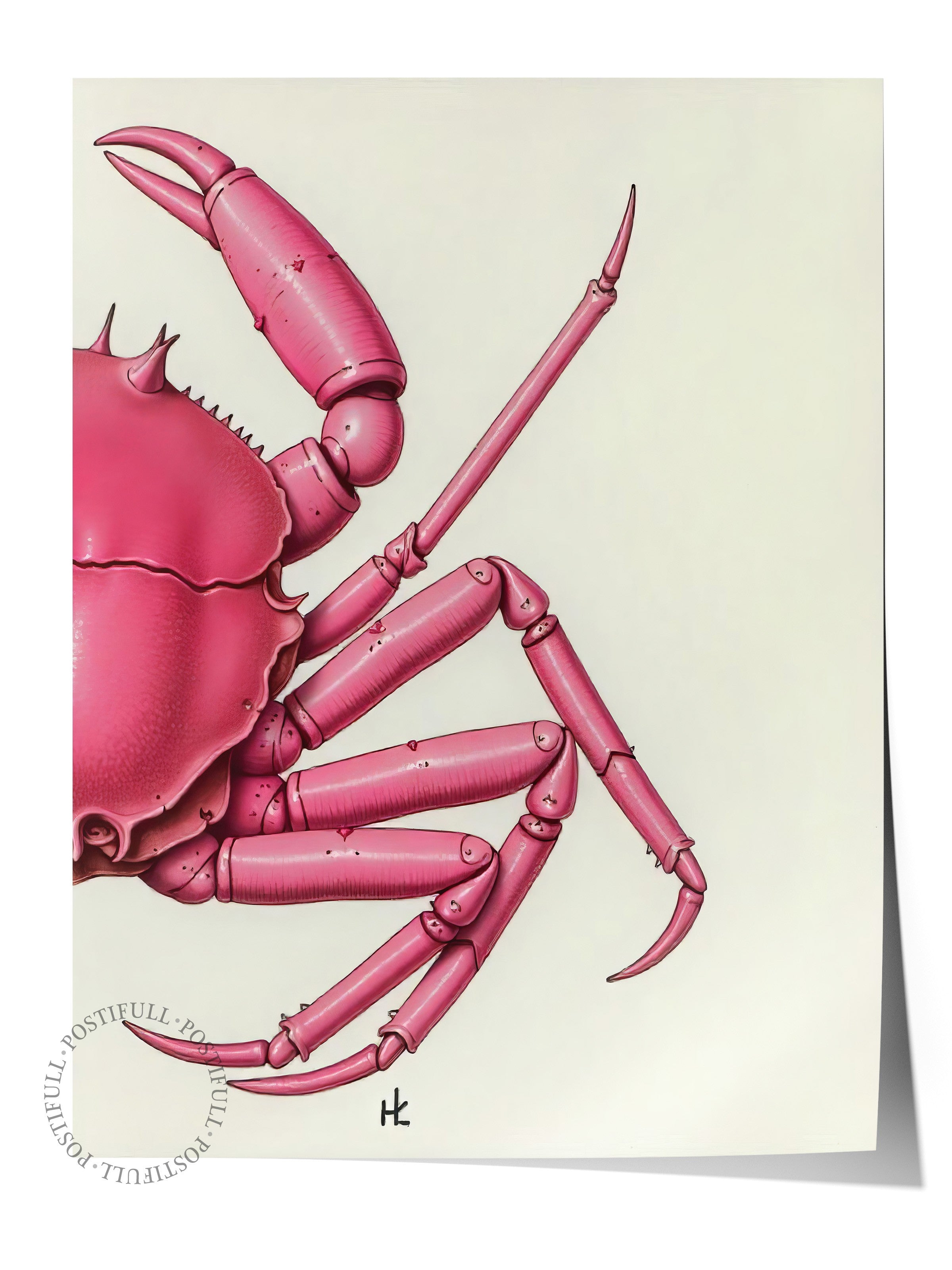 Çerçevesiz Duvar Posteri, Pembe Yengeç, İllüstrasyon, Pembe Renk Poster, 2025 Yaz Seçkisi, NO:109721