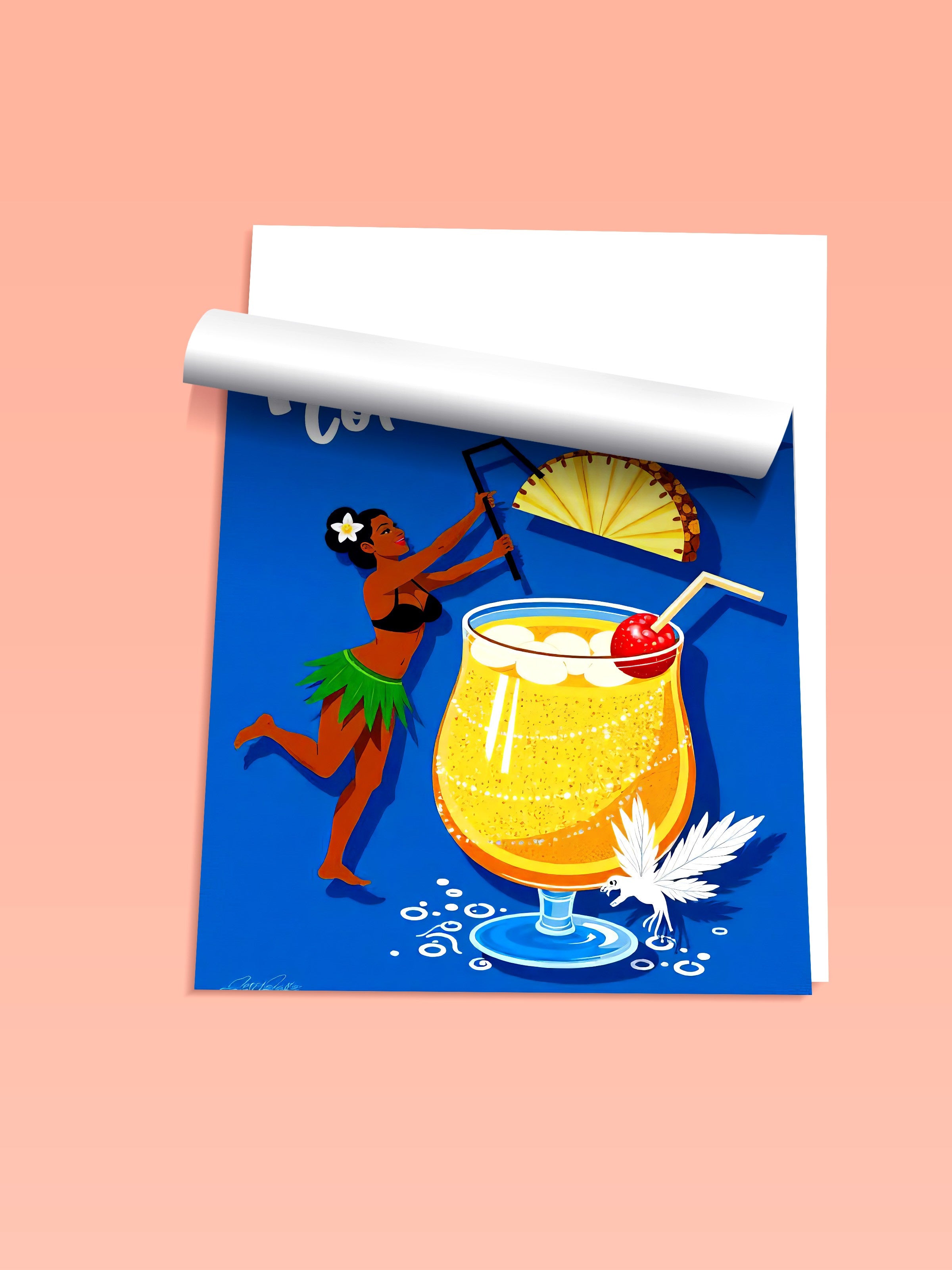 Çerçevesiz Duvar Posteri, Pina Colada, İllüstrasyon, Maximalist, Lacivert Renk Poster, 2025 Yaz Seçkisi, NO:109777
