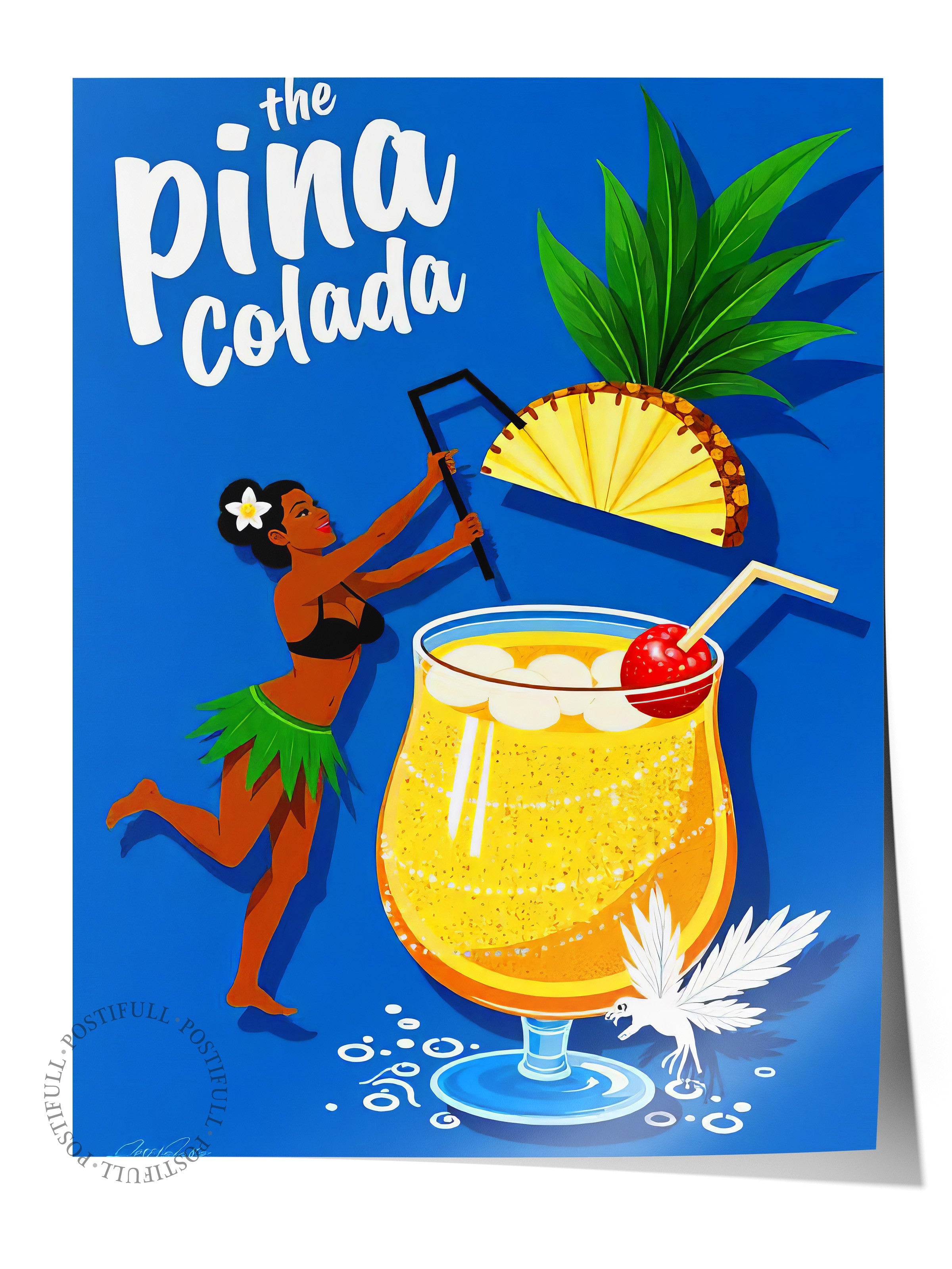 Çerçevesiz Duvar Posteri, Pina Colada, İllüstrasyon, Maximalist, Lacivert Renk Poster, 2025 Yaz Seçkisi, NO:109777