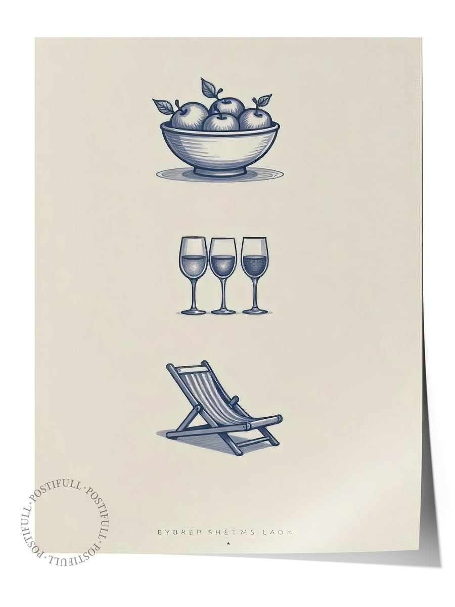 Meyveler, Kadehler ve Şezlong Poster Yaz Seçkisi Çerçevesiz Poster