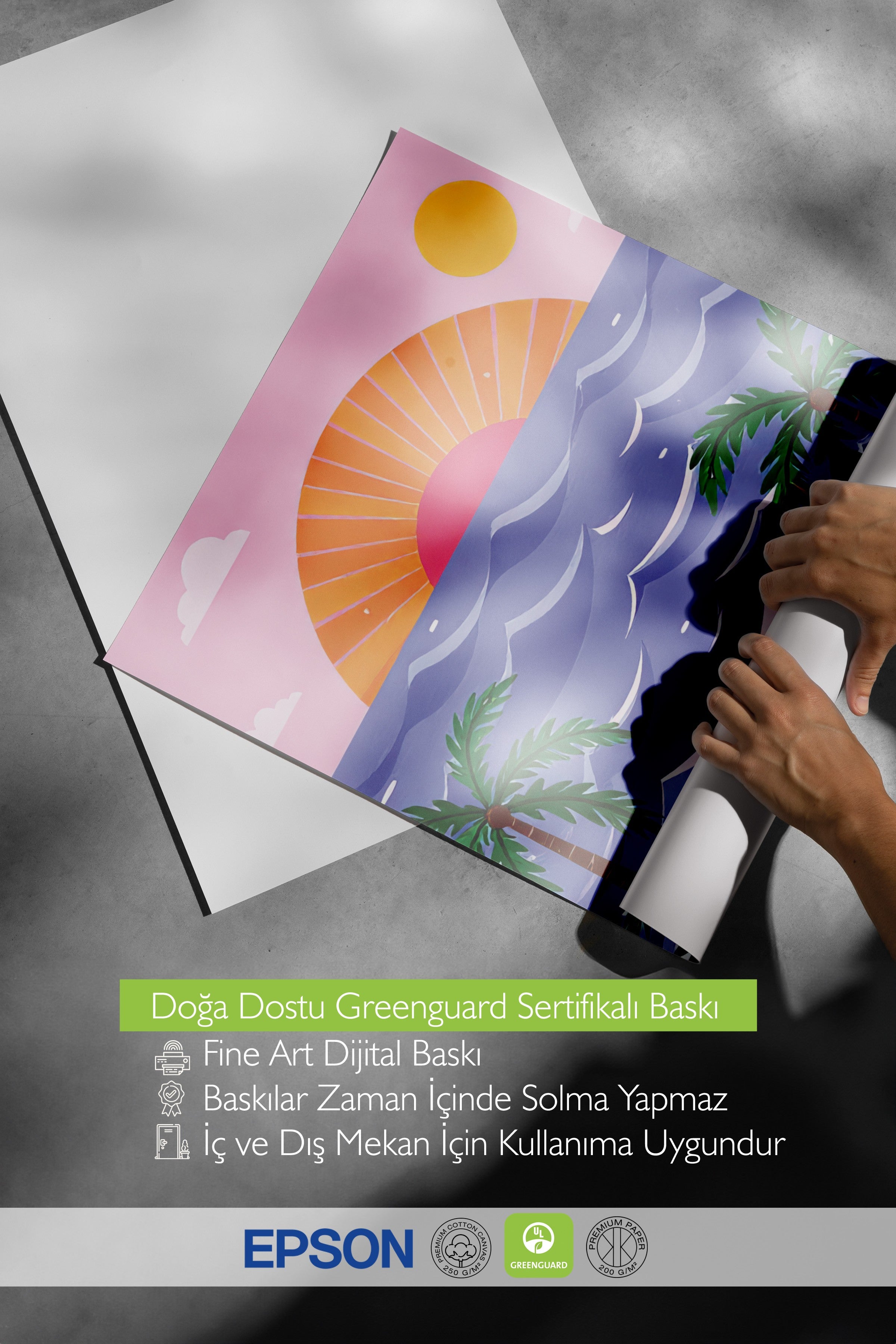 Çerçevesiz Duvar Posteri, Plaj Manzarası, İllüstrasyon, Maximalist, Pembe Renk Poster, 2025 Yaz Seçkisi, NO:109788