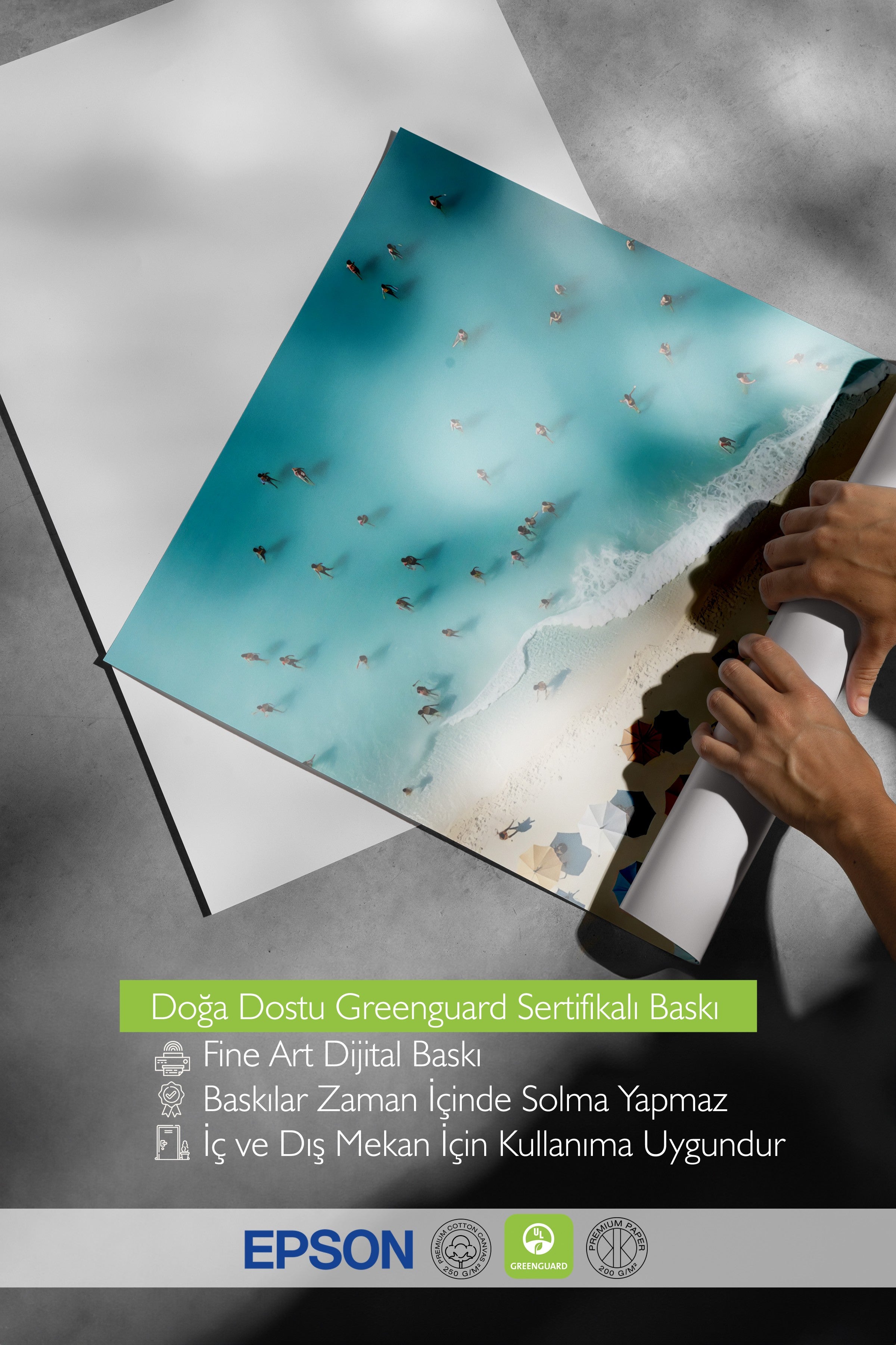 Çerçevesiz Duvar Posteri, Plajdaki İnsanlar, Fotoğraf, Mavi Renk Poster, 2025 Yaz Seçkisi, NO:109495