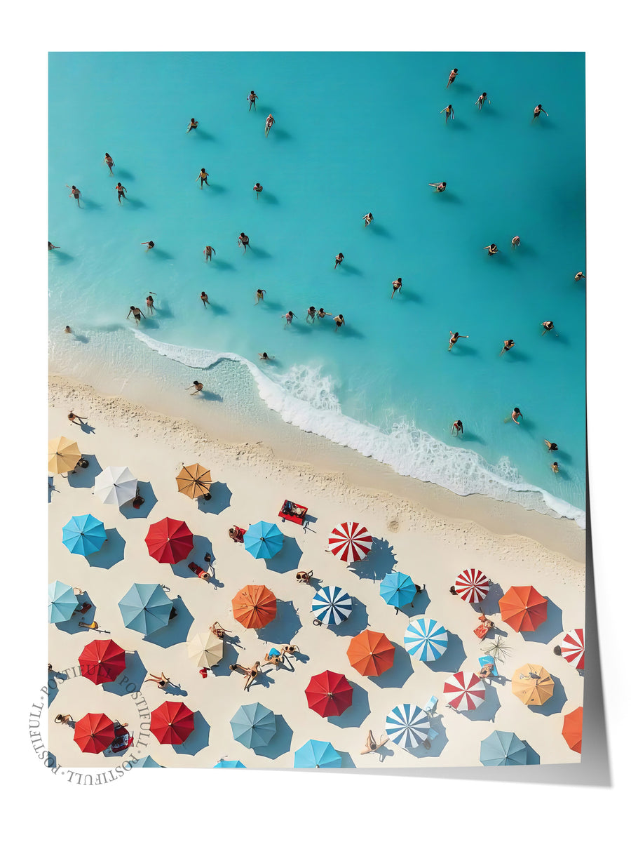 Plaj Şemsiyeleri ve Deniz Poster Fotoğraf Yaz Seçkisi Çerçevesiz Poster