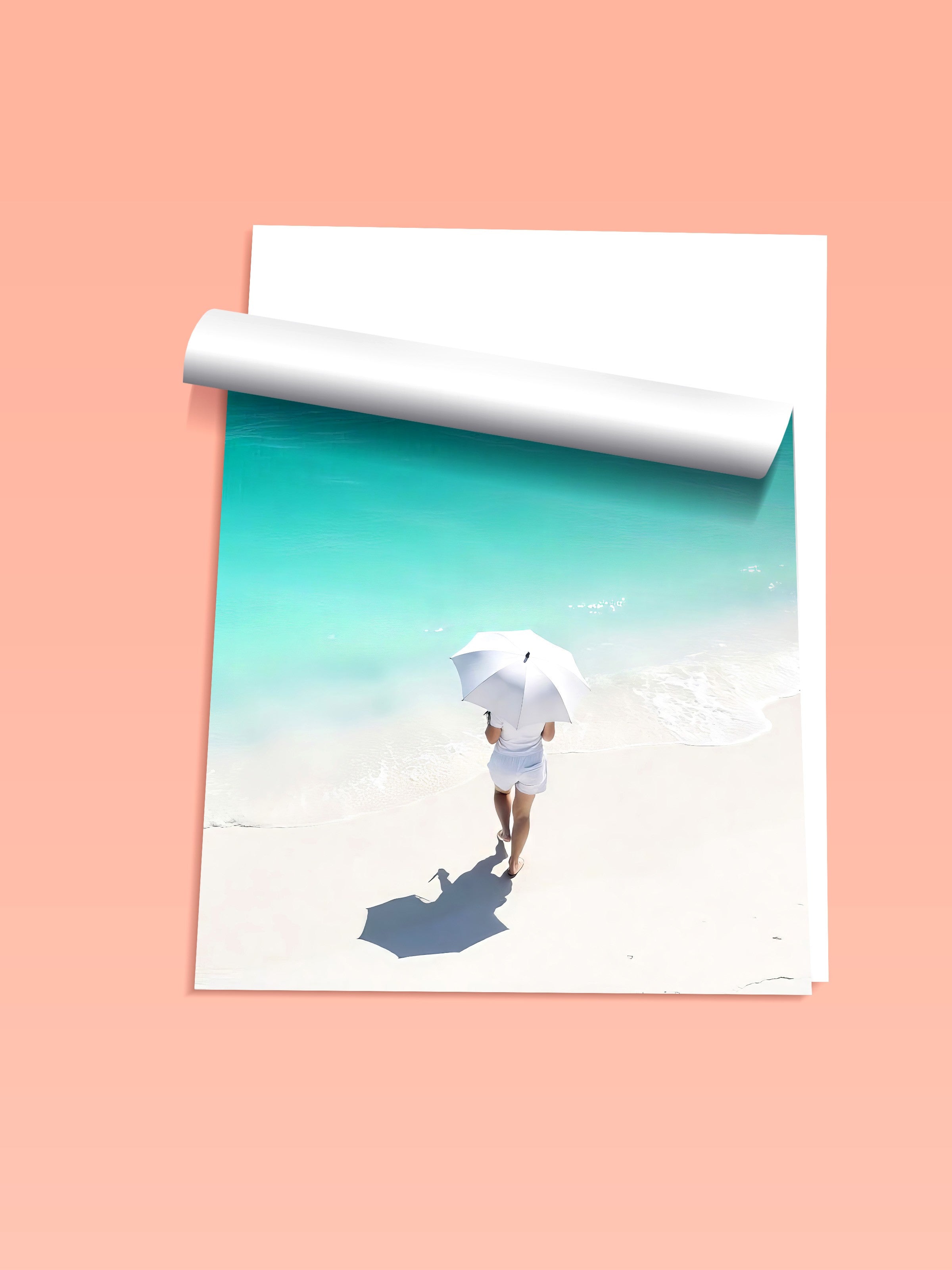 Çerçevesiz Duvar Posteri, Plajdaki Kadın, Fotoğraf, Mavi Renk Poster, 2025 Yaz Seçkisi, NO:109681