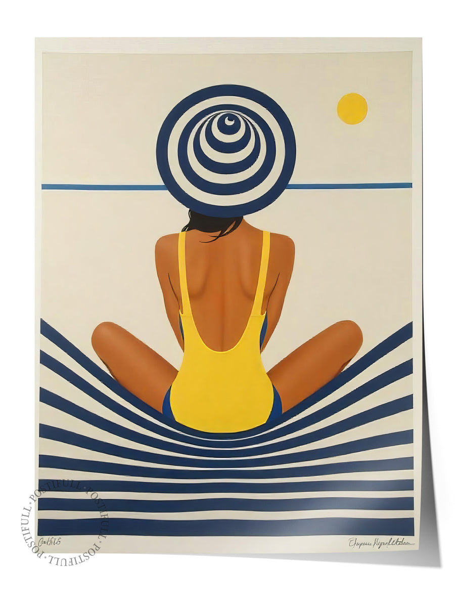 Plajda Oturan Kadın Poster Yaz Seçkisi Çerçevesiz Poster