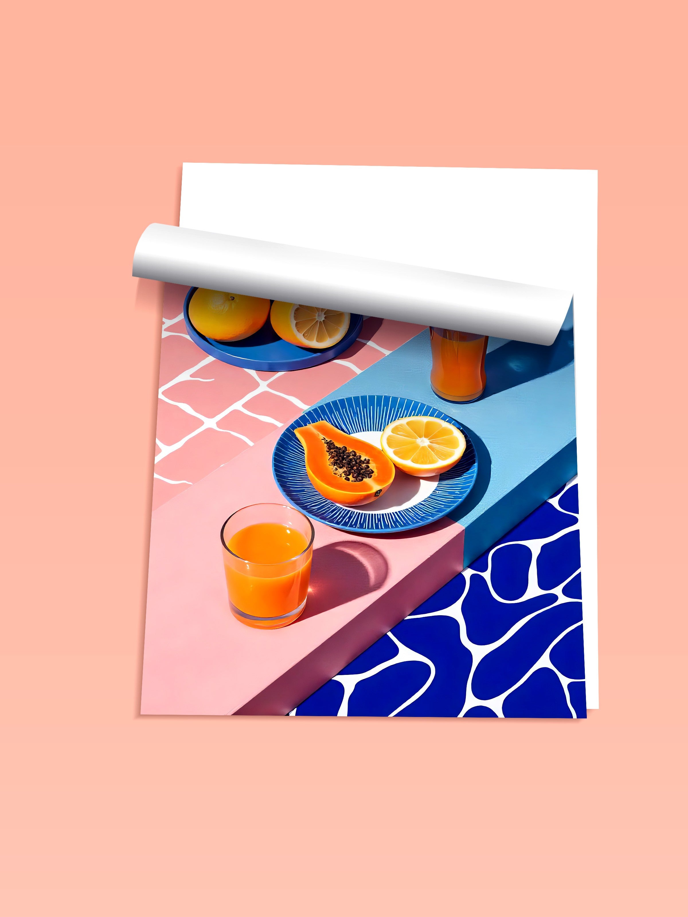 Çerçevesiz Duvar Posteri, Portakallar ve Limonlar, İllüstrasyon, Maximalist, Pembe Renk Poster, 2025 Yaz Seçkisi, NO:109787