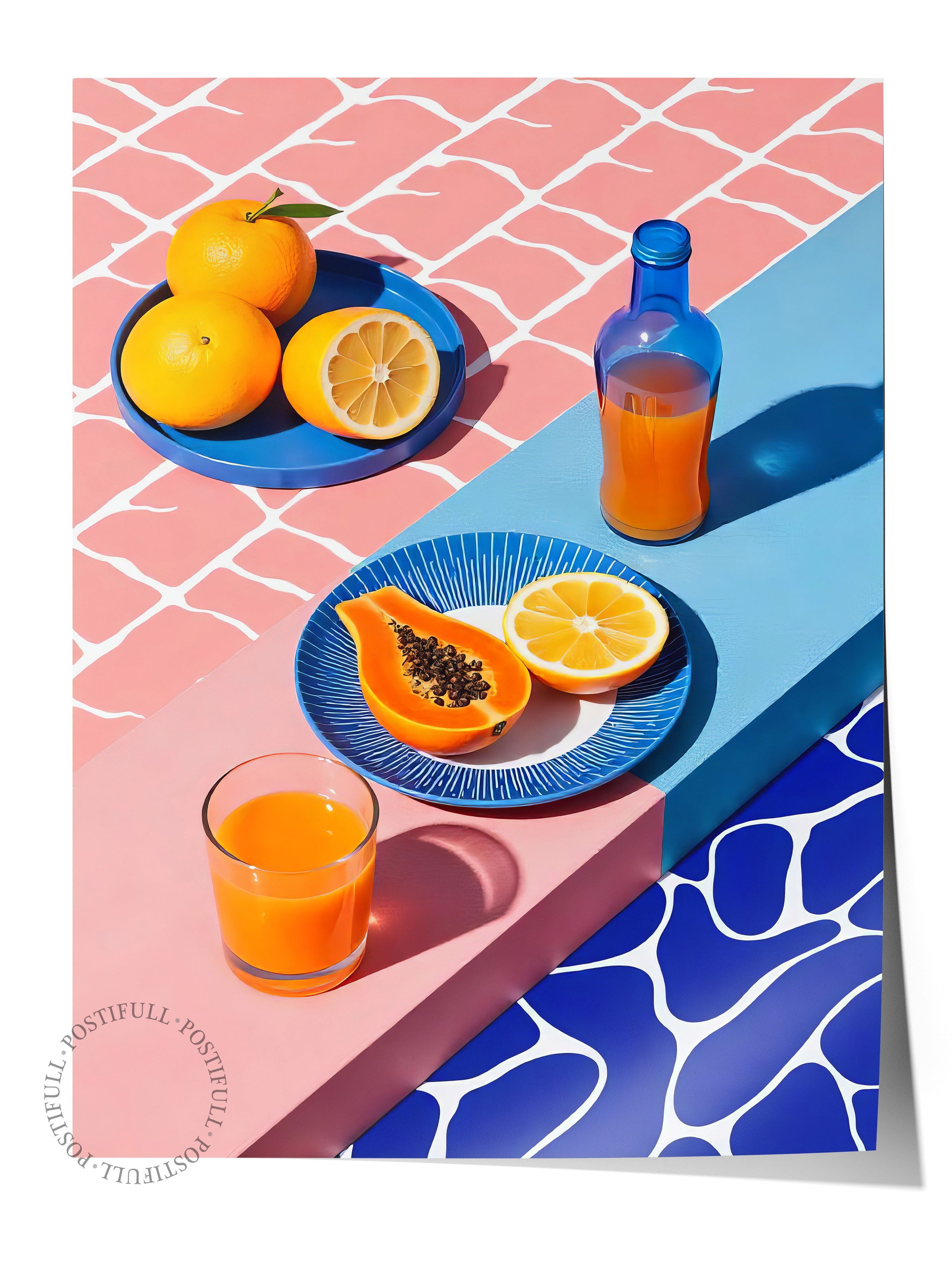 Çerçevesiz Duvar Posteri, Portakallar ve Limonlar, İllüstrasyon, Maximalist, Pembe Renk Poster, 2025 Yaz Seçkisi, NO:109787