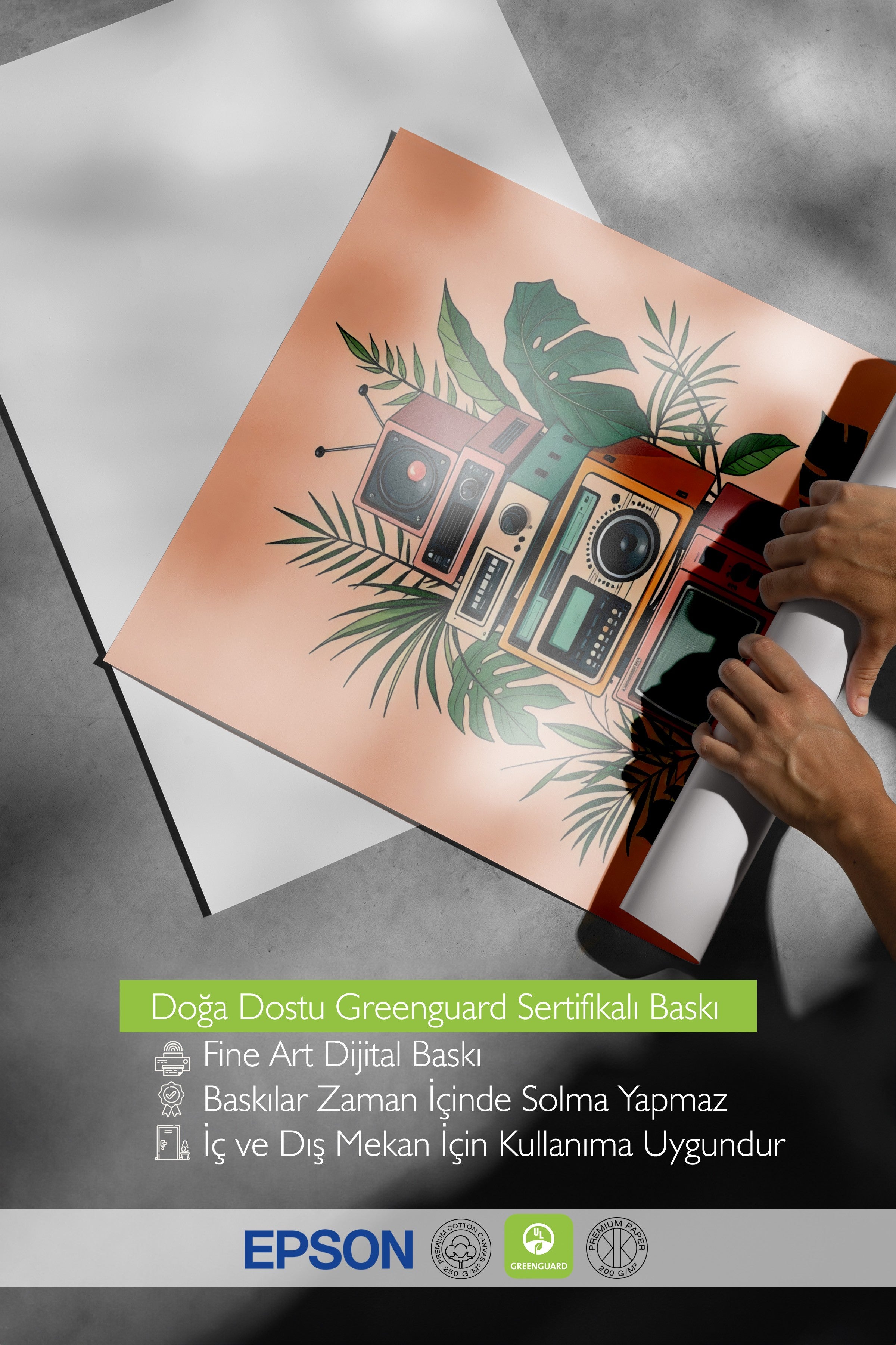 Çerçevesiz Duvar Posteri, Radyolar, İllüstrasyon, Maximalist, Yeşil Renk Poster, 2025 Yaz Seçkisi, NO:109786