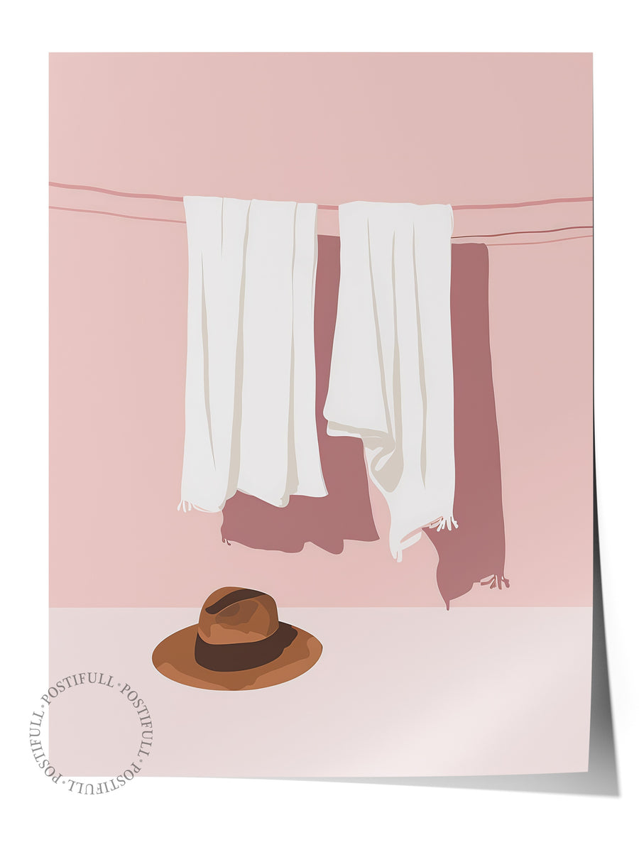 İple Asılı Havlular ve Şapka Minimalist Yaz Seçkisi Çerçevesiz Poster