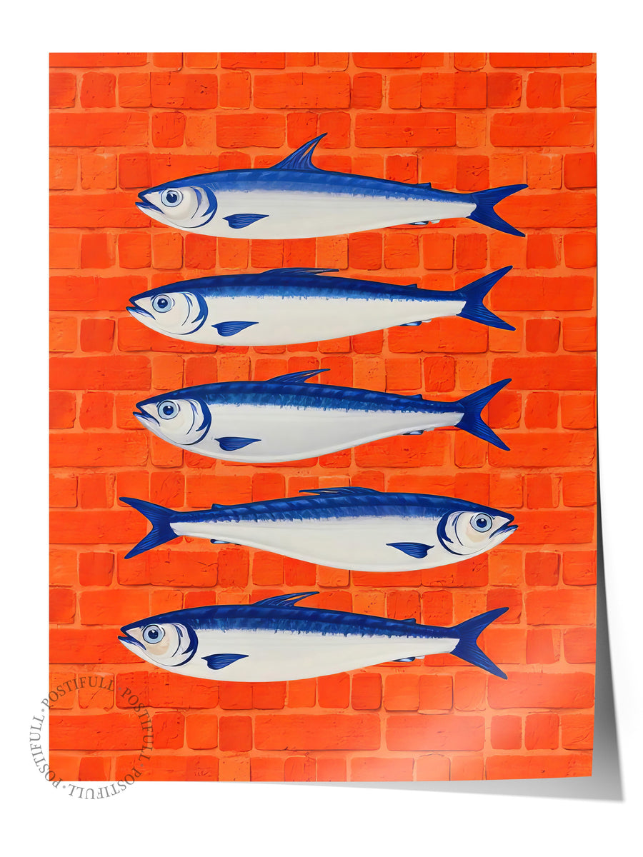 Balık ve Tuğla Deseni Poster Yaz Seçkisi Çerçevesiz Poster