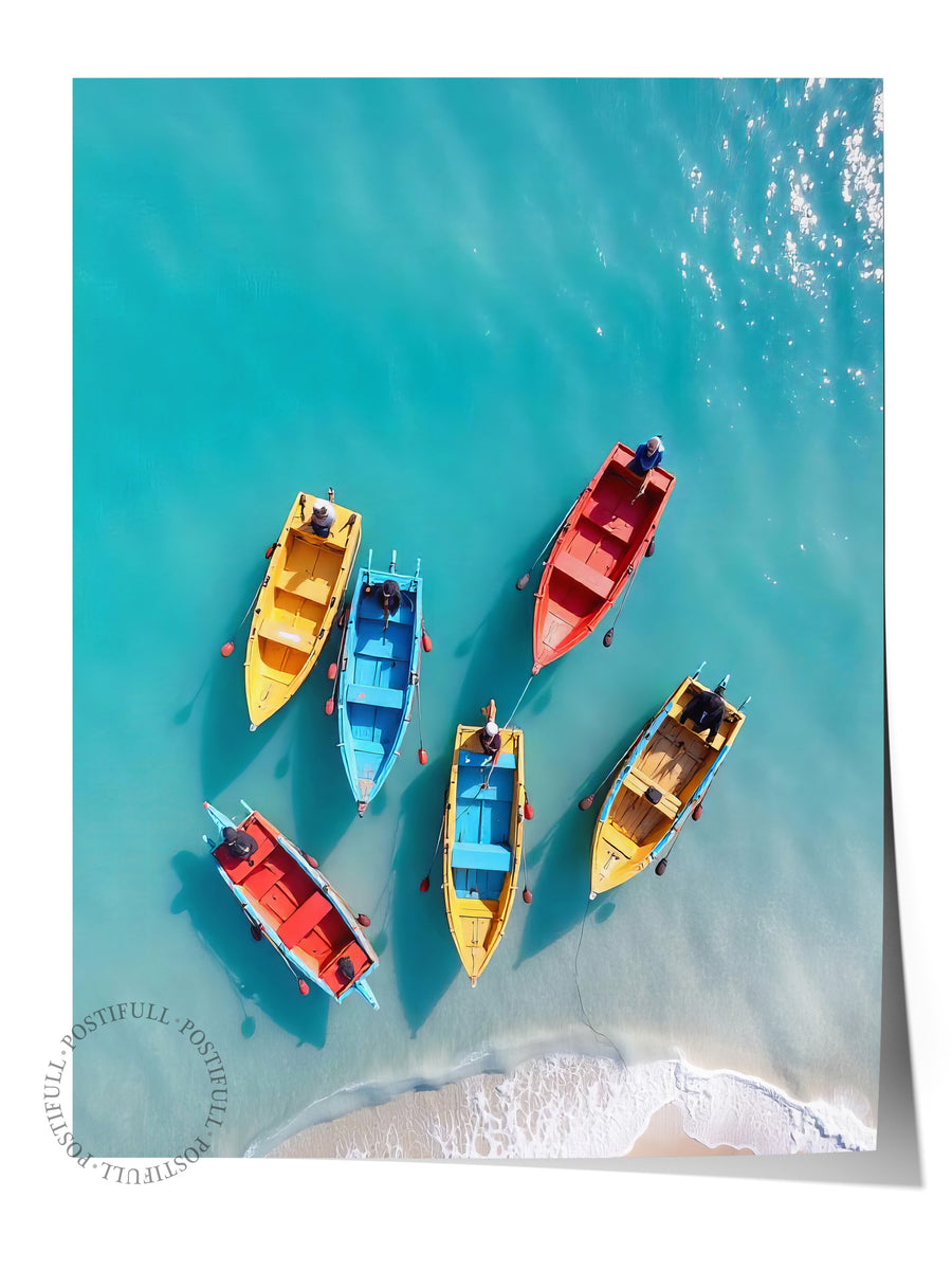 Renkli Kayıklar ve Deniz Poster Fotoğraf Yaz Seçkisi Çerçevesiz Poster