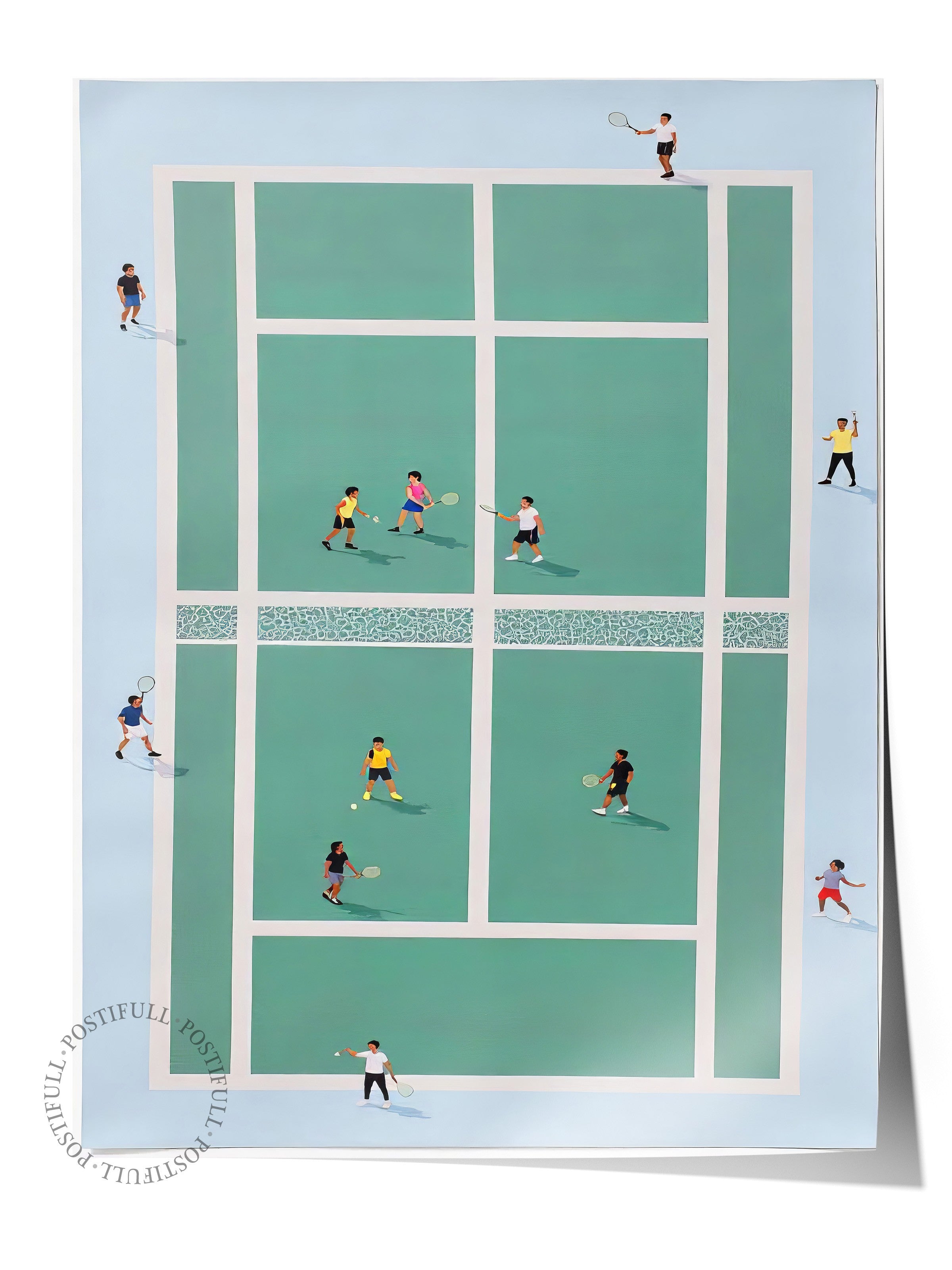 Çerçevesiz Duvar Posteri, Tenis Kortu, İllüstrasyon, Yeşil Renk Poster, 2025 Yaz Seçkisi, NO:109536