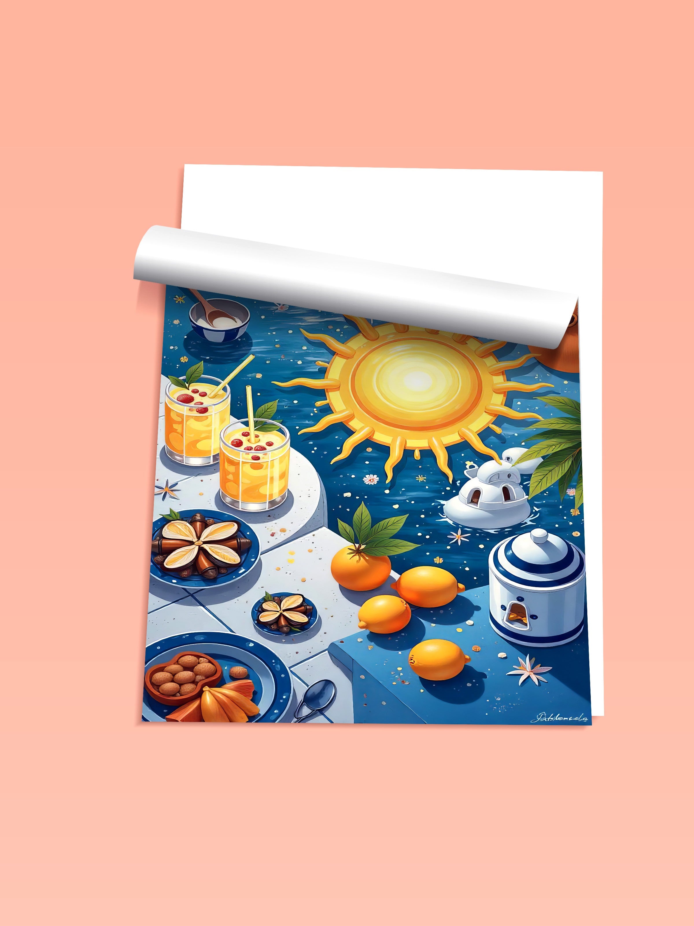 Çerçevesiz Duvar Posteri, Yaz Meyveleri, İllüstrasyon, Maximalist, Sarı Renk Poster, 2025 Yaz Seçkisi, NO:109764