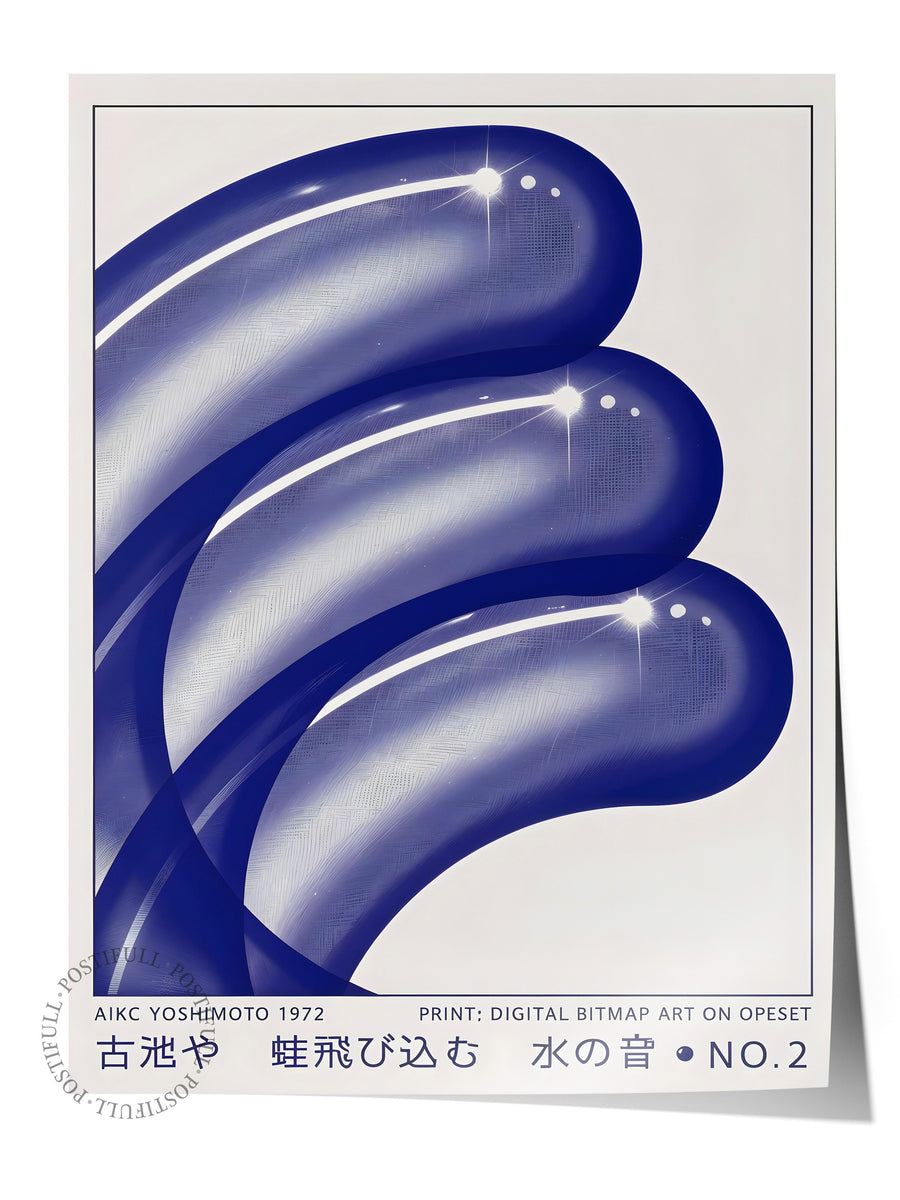 Lacivert Kıvrımlı Formlar Japon Sanatı Comfort Serisi Çerçevesiz Poster
