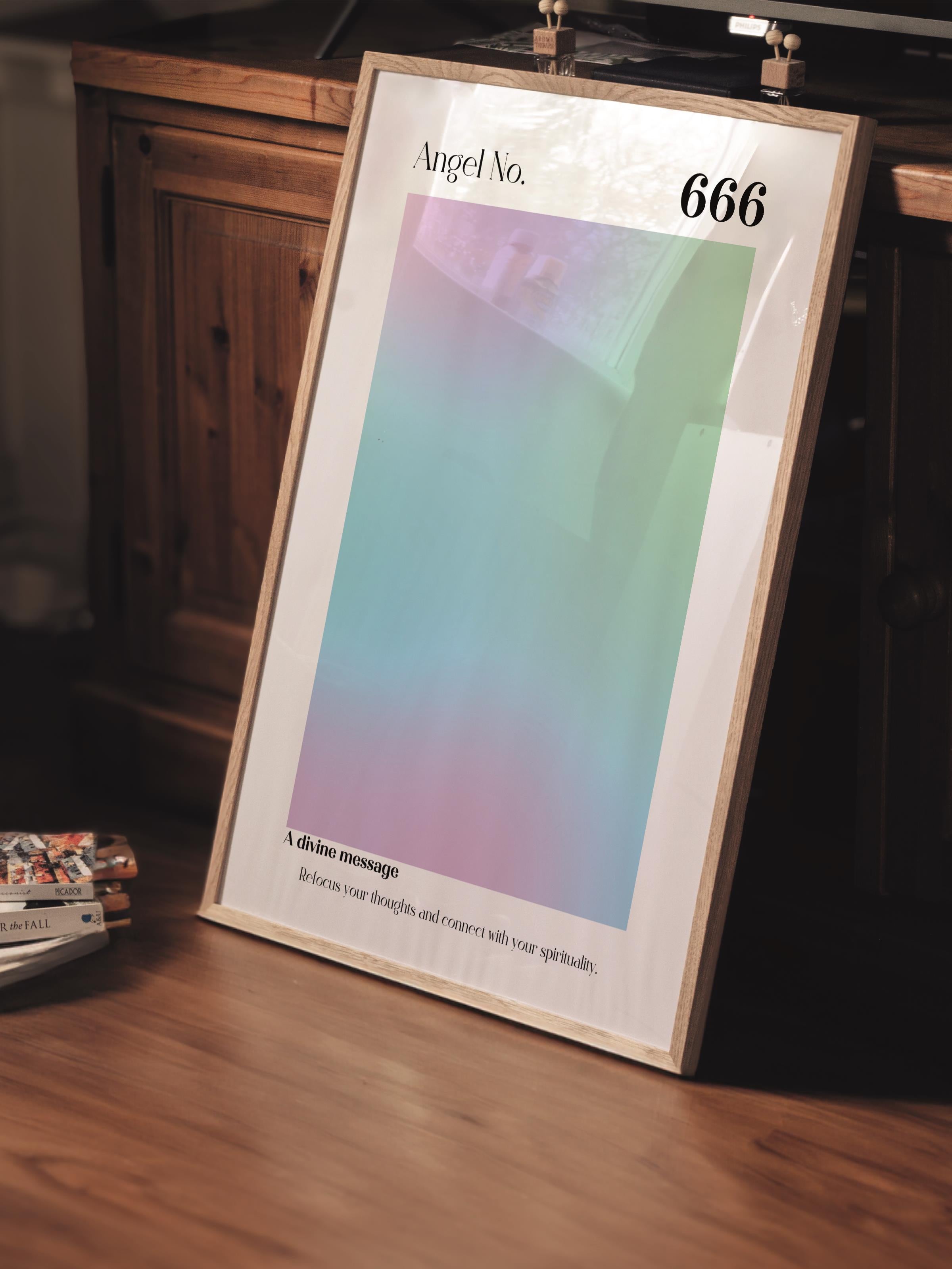 Çerçevesiz Poster, Aura Serisi NO:127 - 666 - Mavi ve Yeşil, Melek Numaraları, Renkli Poster
