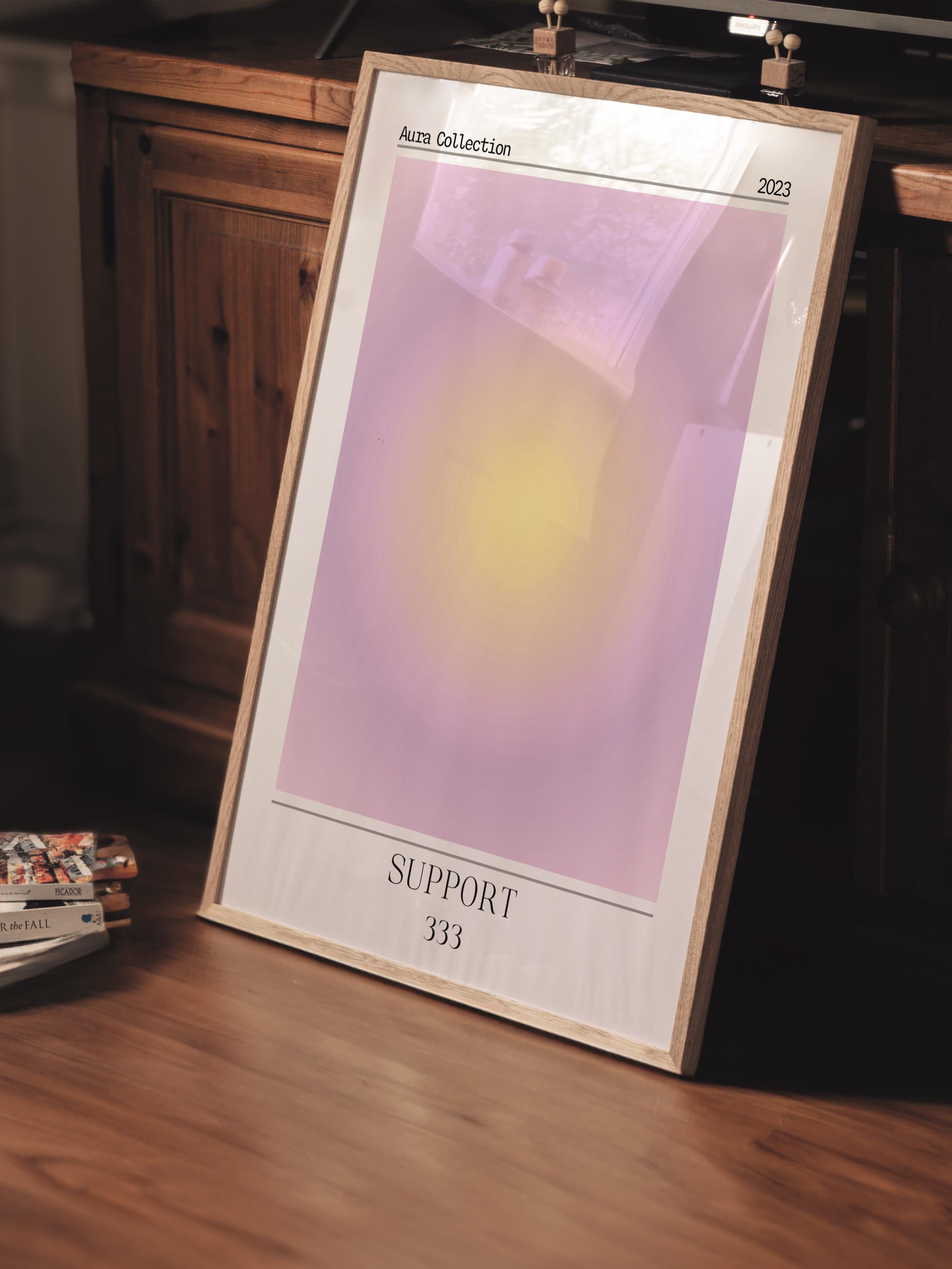Çerçevesiz Poster, Aura Serisi NO:130 - 333 - Sarı ve Mor, Melek Numaraları, Renkli Poster