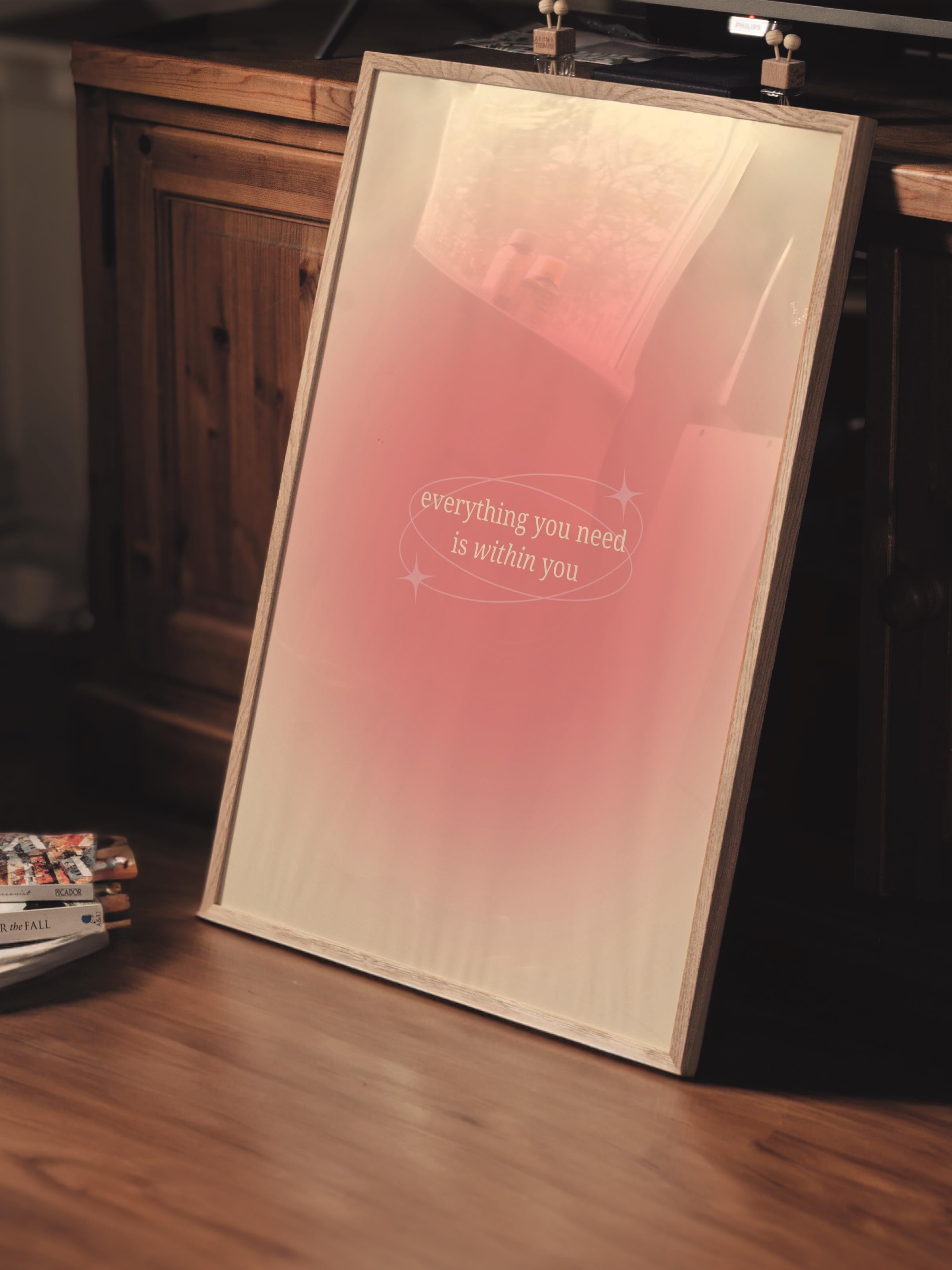 Çerçevesiz Poster, Aura Serisi NO:146 - Everything You Need is With You, Turuncu, Melek Numaraları