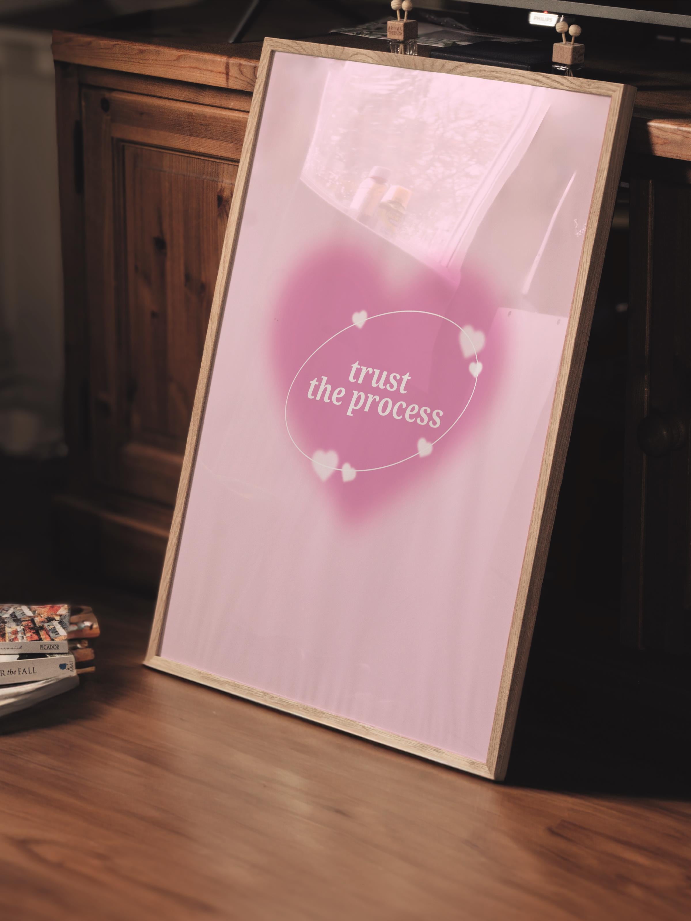 Çerçevesiz Poster, Aura Serisi NO:190 - Pembe Trust the Process, Melek Numaraları, Renkli Poster