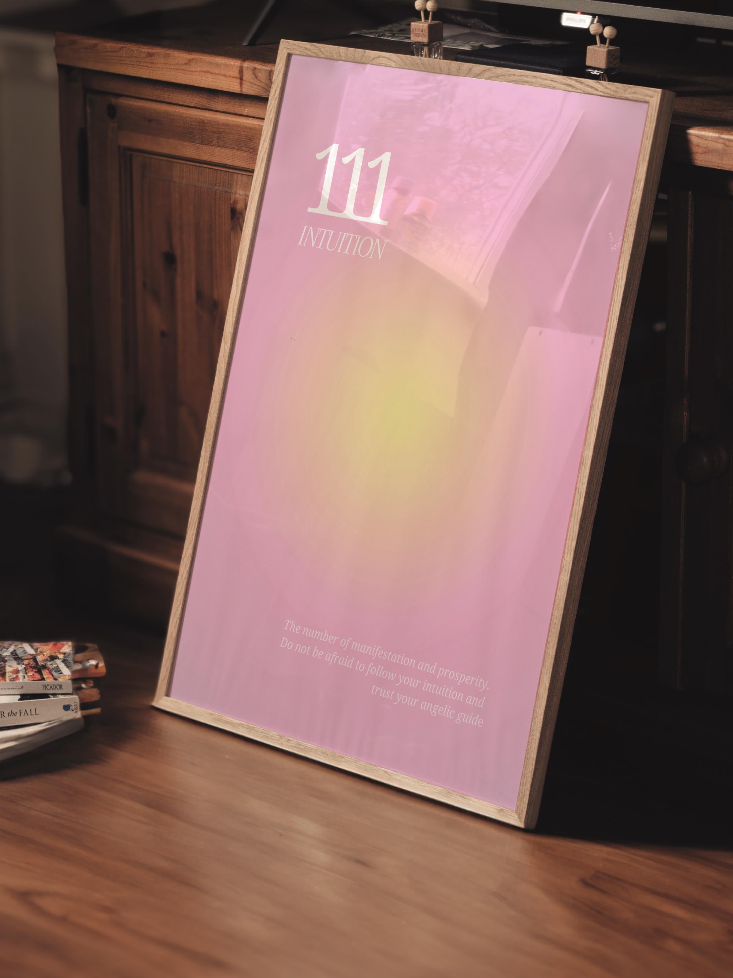 Çerçevesiz Poster, Aura Serisi NO:41 - 111 - Pembe ve Sarı Aura, Melek Numaraları, Renkli Poster