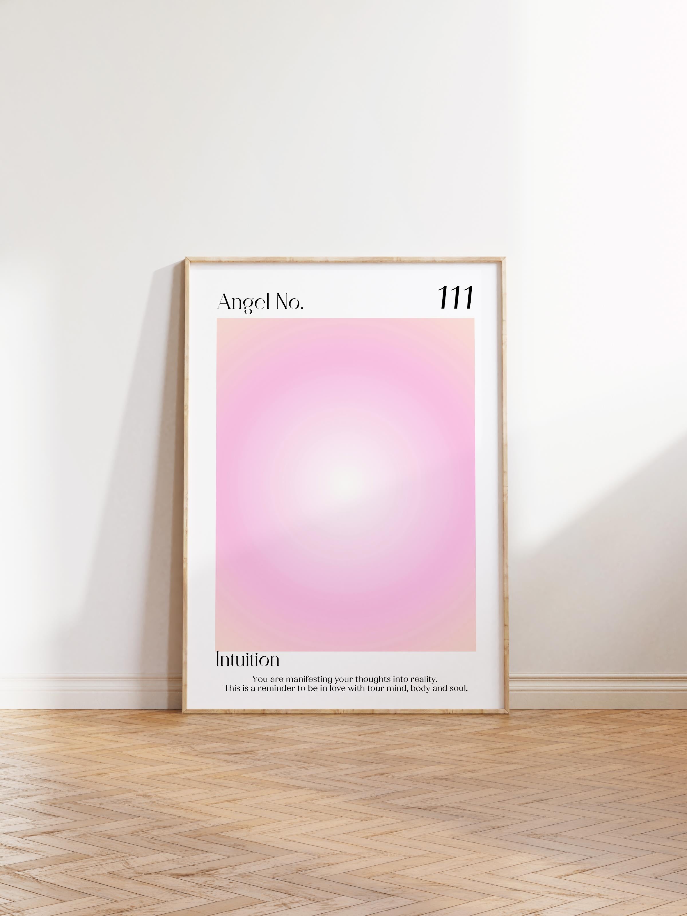 Çerçevesiz Poster, Aura Serisi NO:45 - 111 - Pembe Daire Aura, Melek Numaraları, Renkli Poster