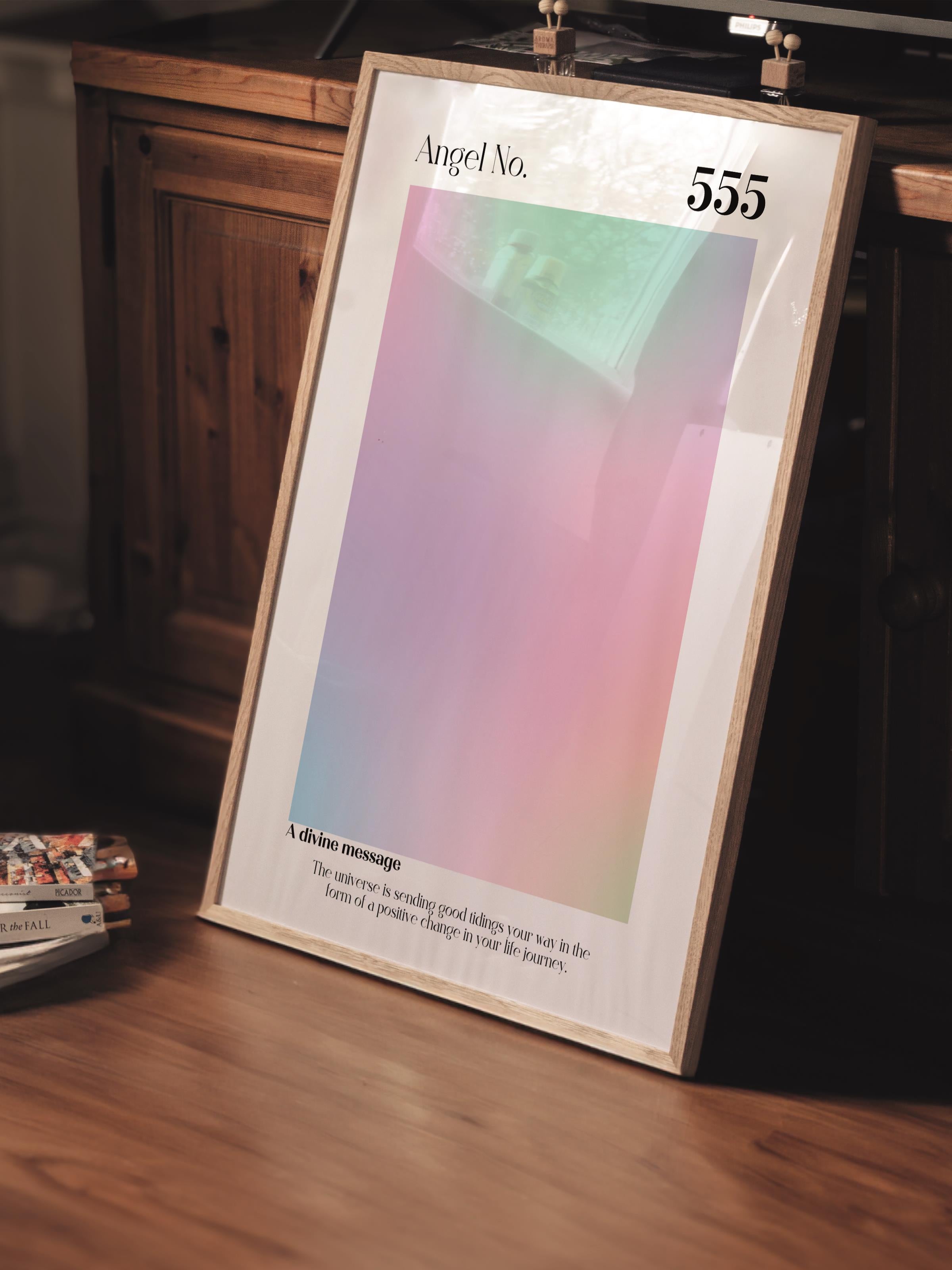 Çerçevesiz Poster, Aura Serisi NO:86 - 555 Melek Numarası, Melek Numaraları, Renkli Poster