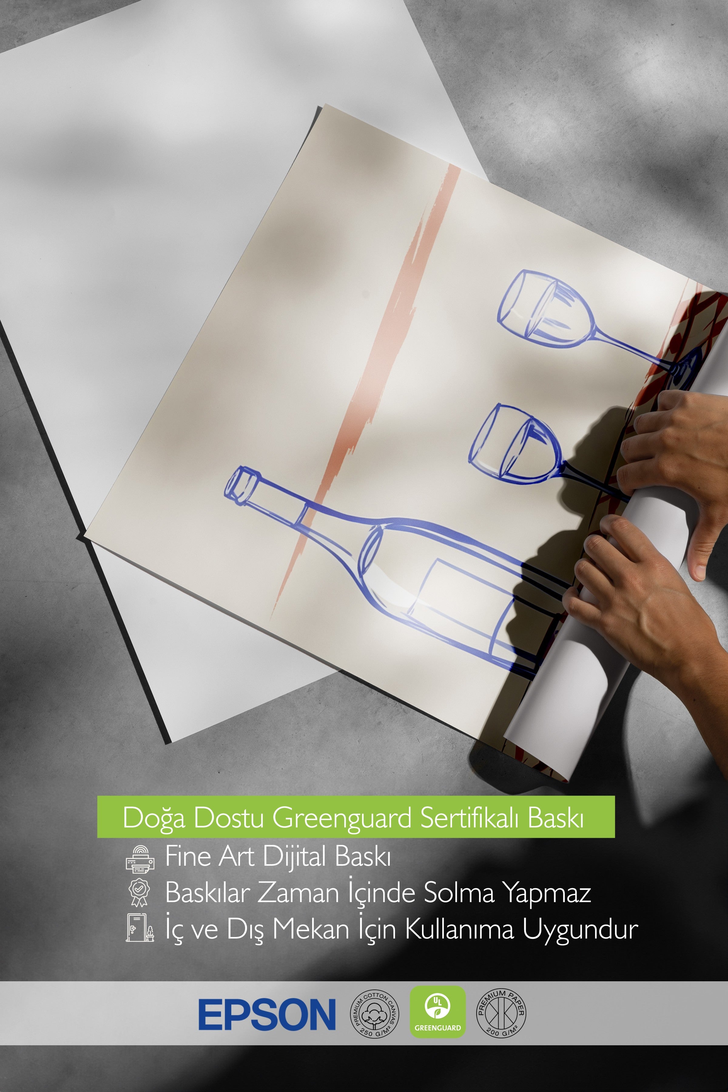 Çerçevesiz Poster, Bottle & Glasses, Comfort Serisi Mutfak Duvar Posteri, NO:109080