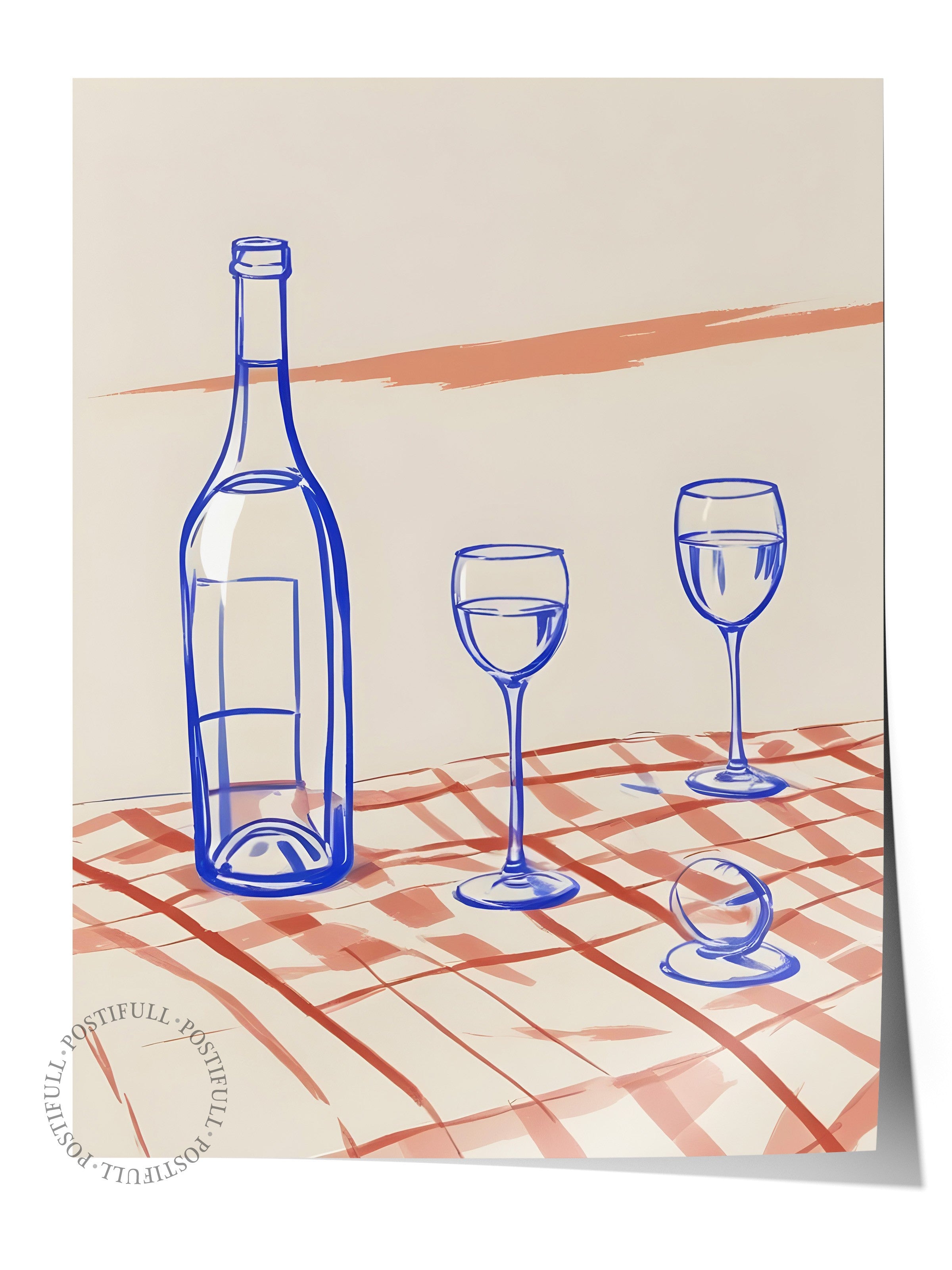Çerçevesiz Poster, Bottle & Glasses, Comfort Serisi Mutfak Duvar Posteri, NO:109080
