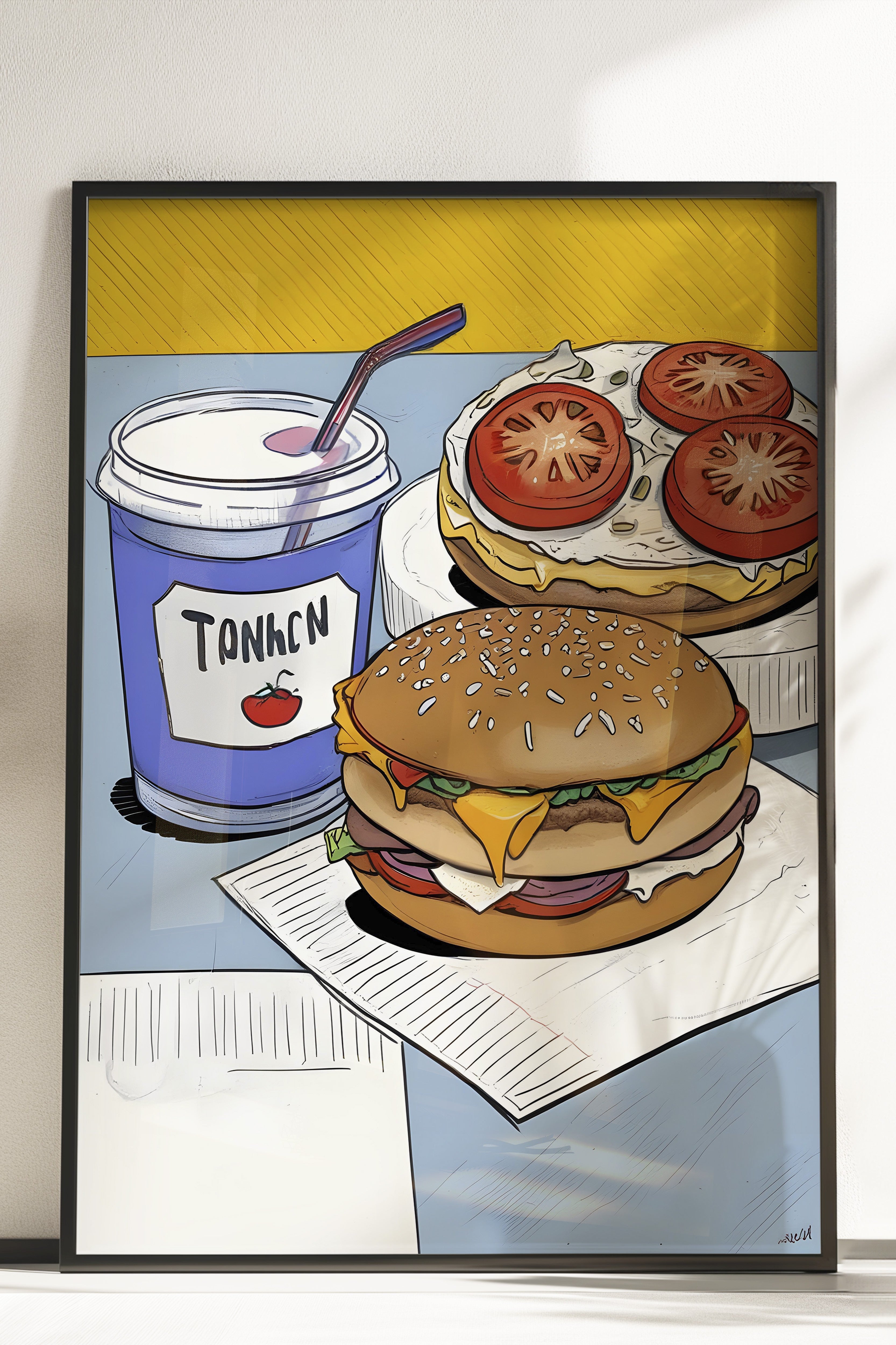 Çerçevesiz Poster, Burger With Coke, Comfort Serisi Mutfak Duvar Posteri, NO:109144